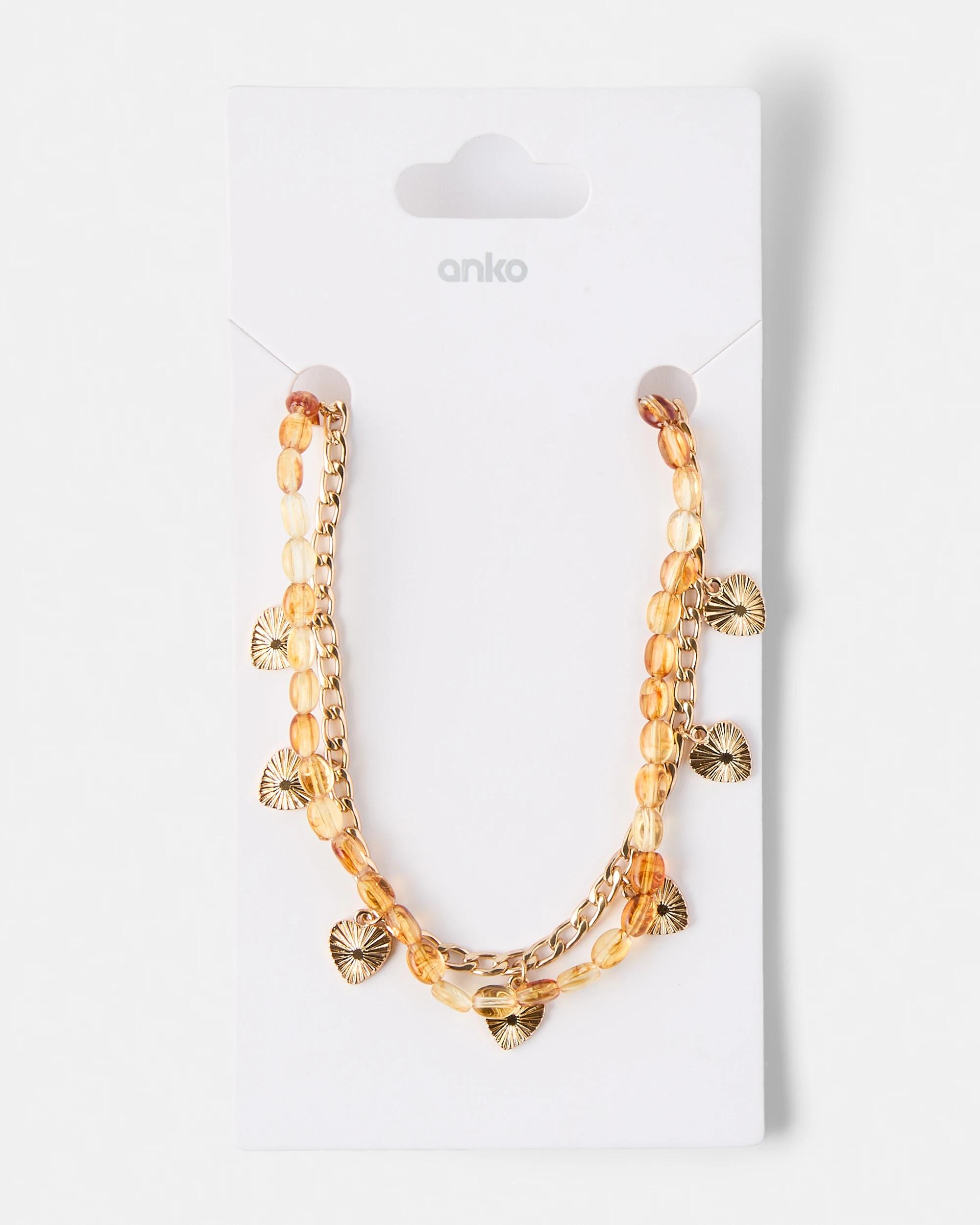 4 2 Pack Bead and Heart Necklace - Gold Tone Gold, 4 of 4