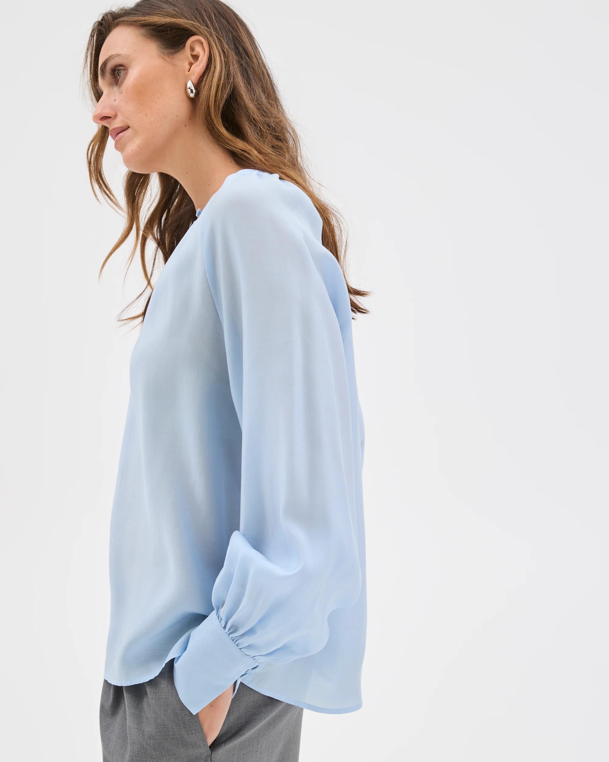 4 Preview Long Sleeve Soft Drape Blouse BLUE MIST, 4 of 6
