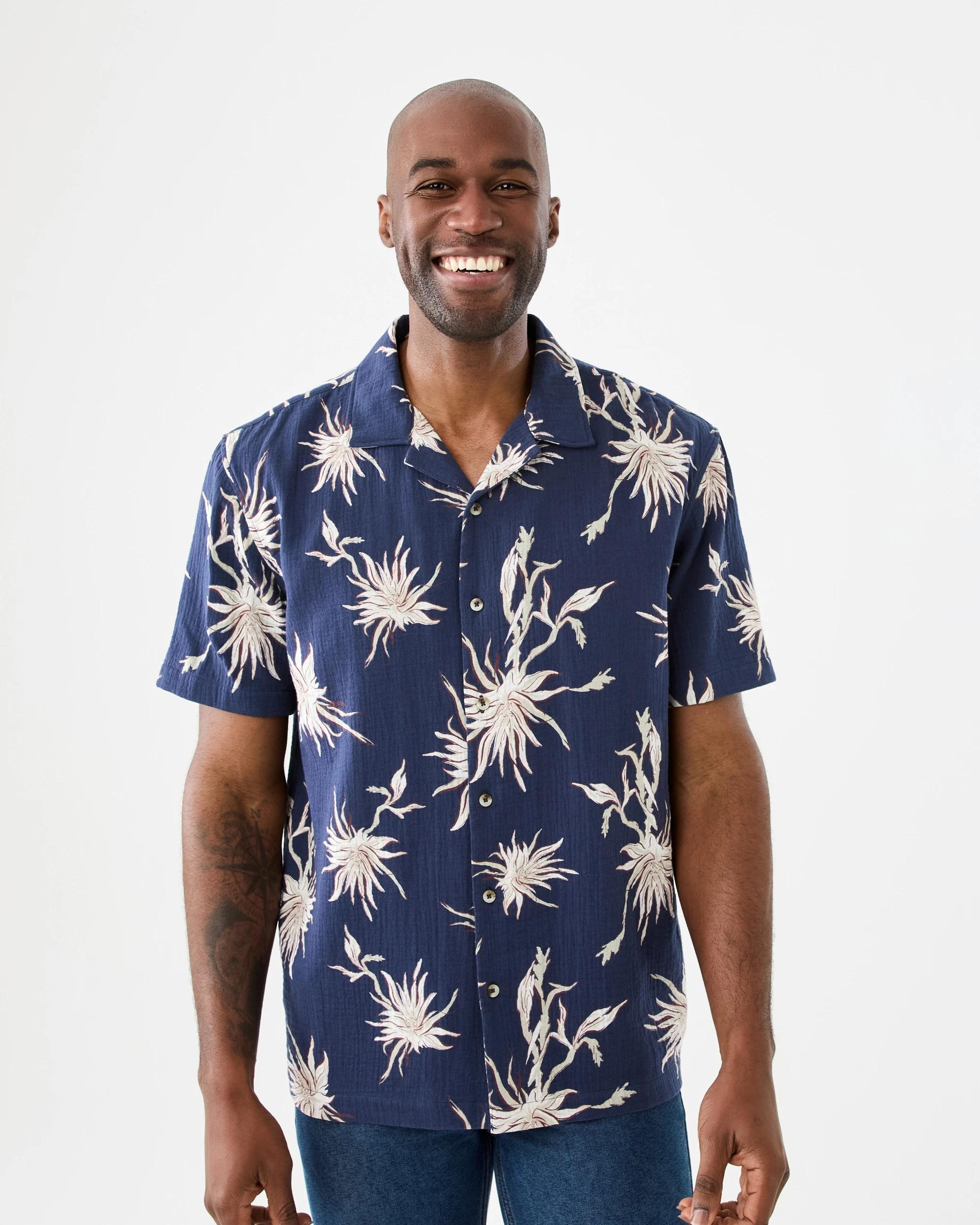1 Short Sleeve Double Cloth Print Shirt Nvy Plts, 1 of 7