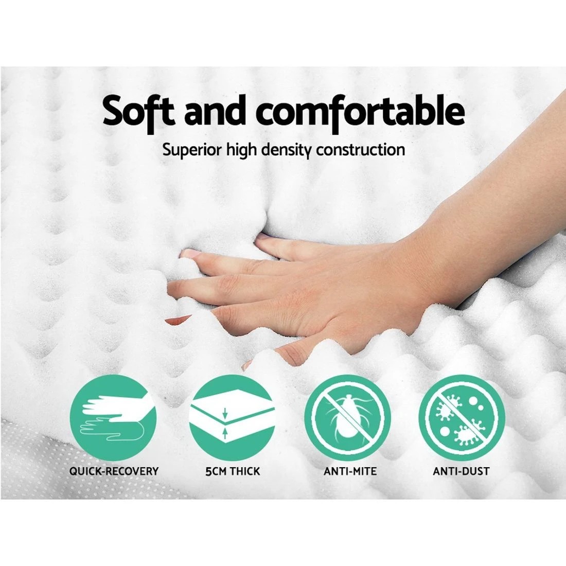 5 Giselle Bedding Memory Foam Mattress Topper Egg Crate 5cm King - White, 5 of 7