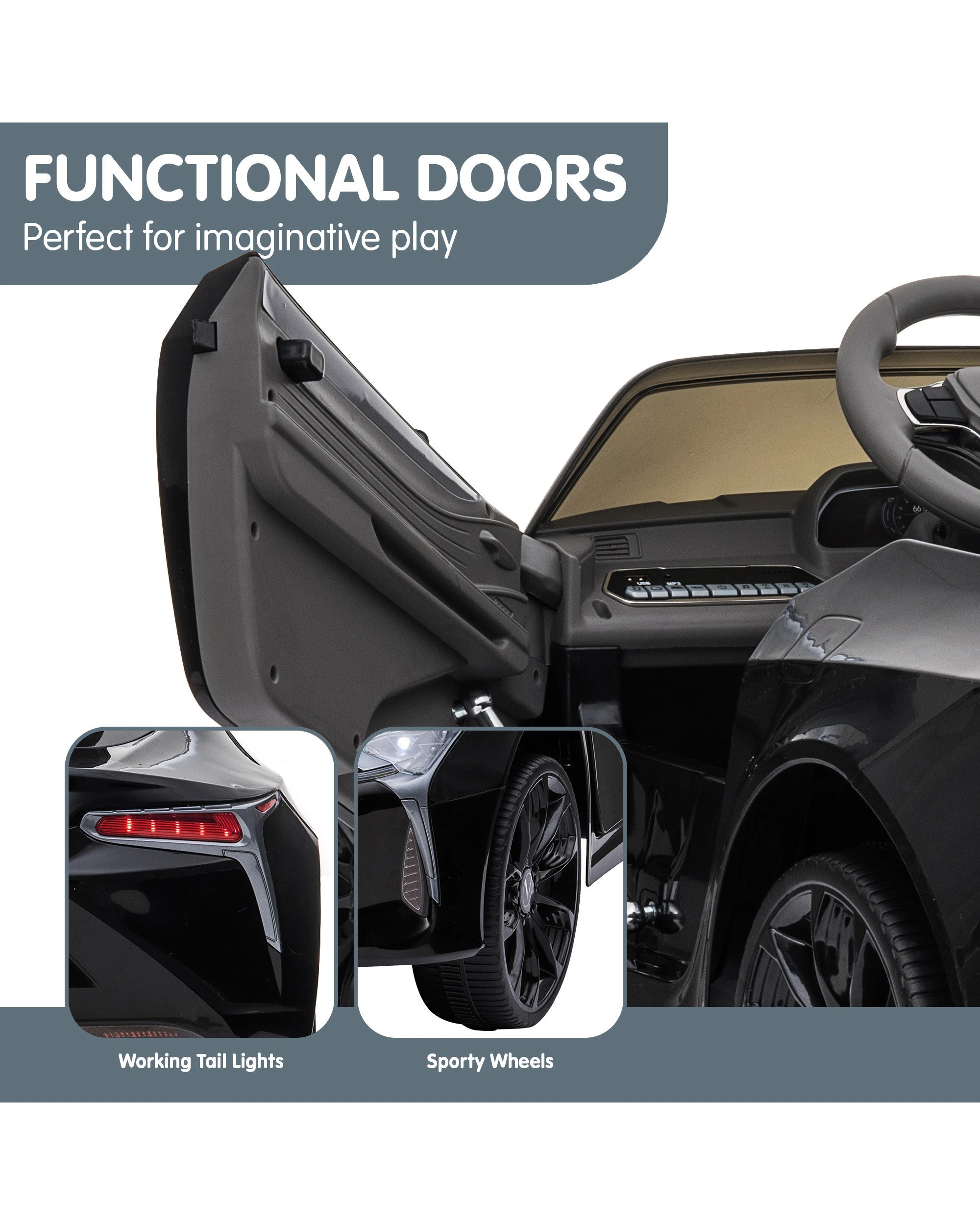 2 Kahuna Licensed Lexus LC 500 Kids Electric Ride On Car - Black, 2 of 9