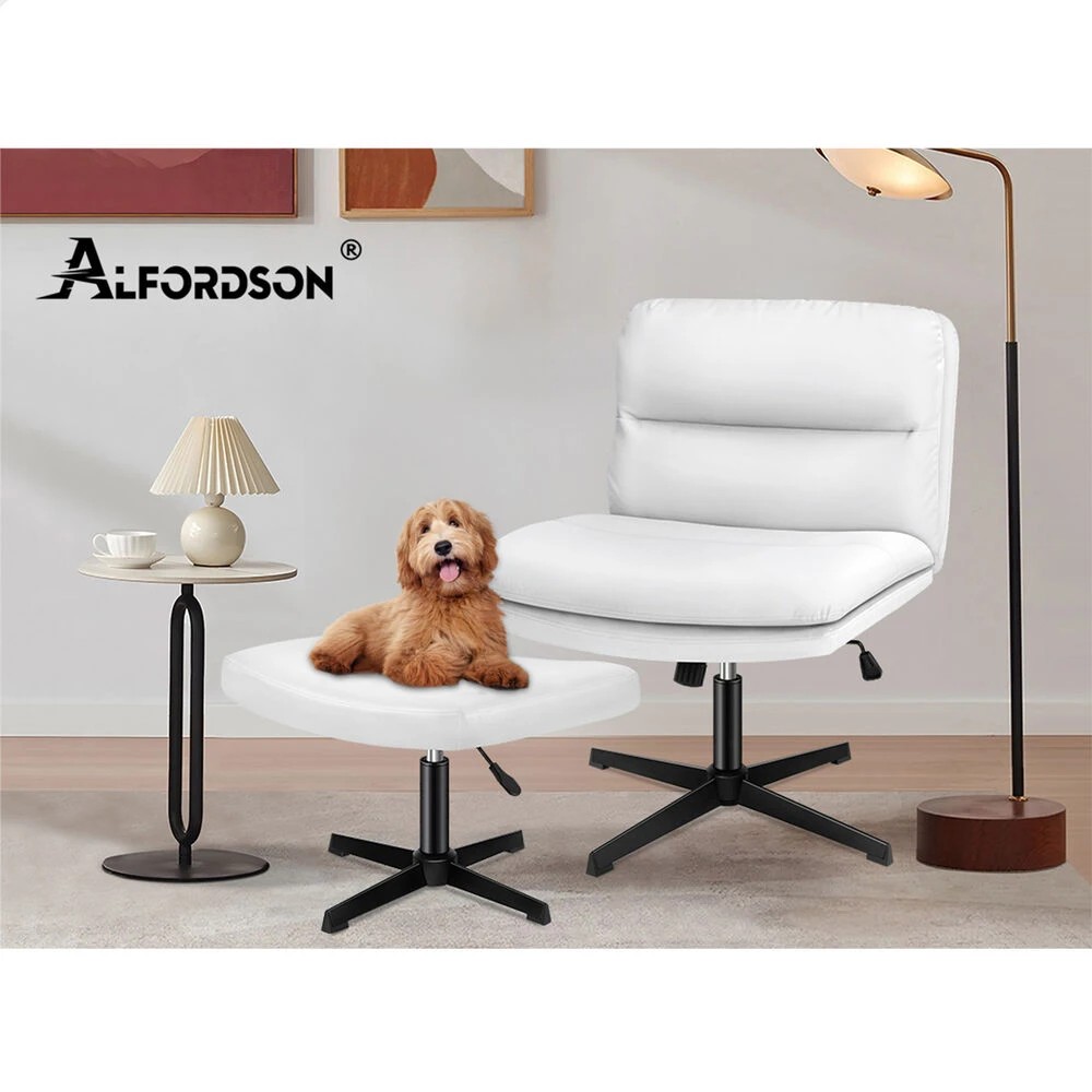 10 Alfordson Office Chair Computer Cross-legged Seat Work Ottoman PU Leather - White, 10 of 10
