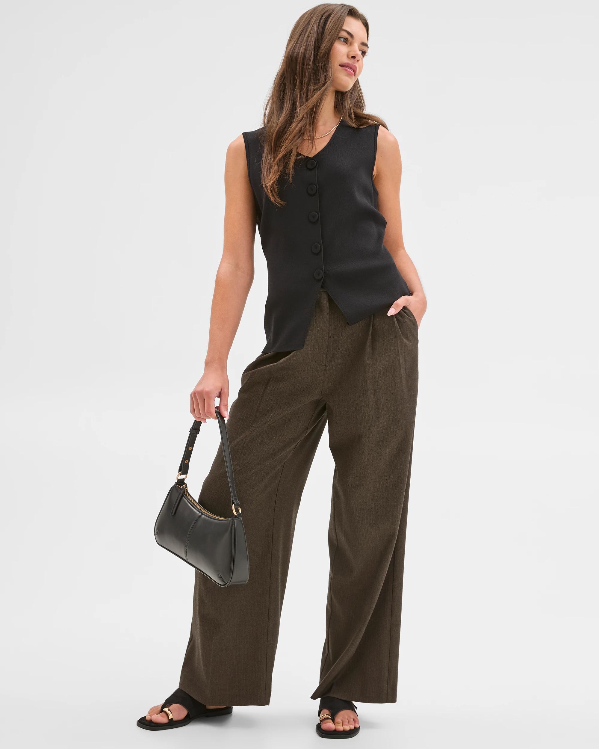 1 Target Petites Petites Herringbone Wide Leg Pants CHOCOLATE, 1 of 5