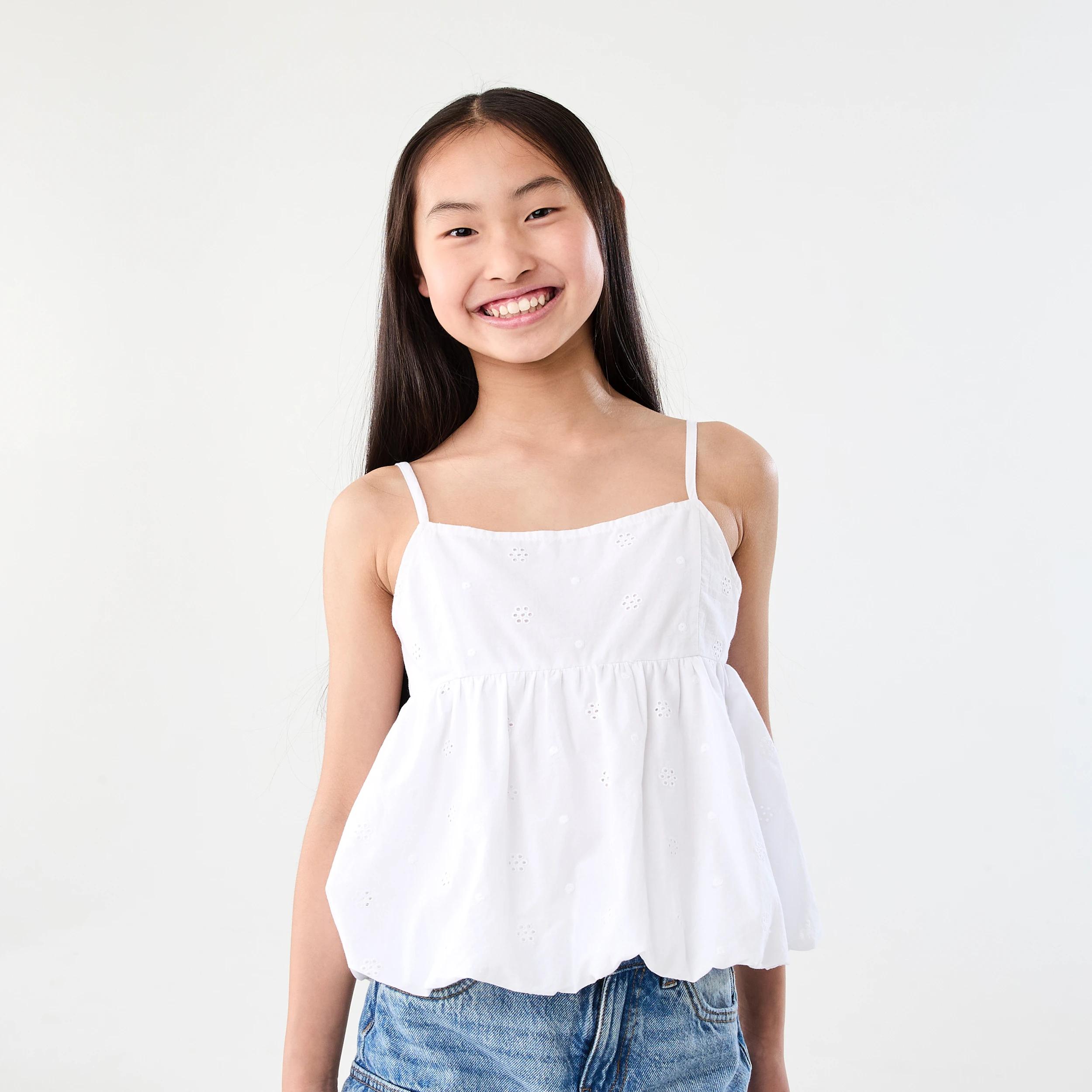 1 Bubble Hem Woven Top White, 1 of 8