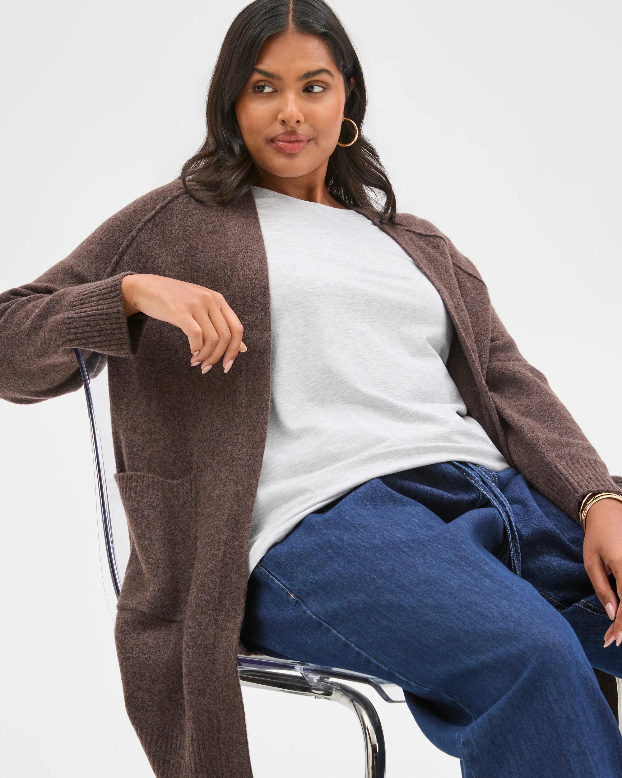 4 Target Curve Plus Size Lofty Edge To Edge Cardigan BRUNETTE, 4 of 7