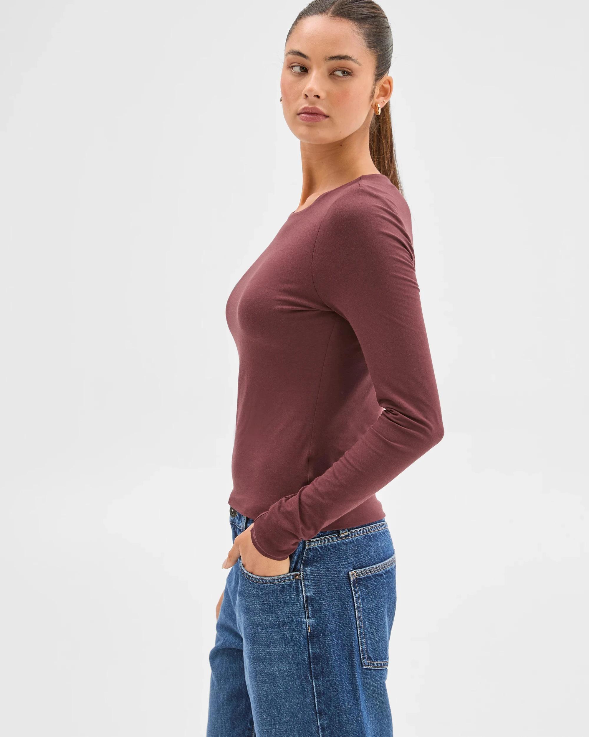 5 Lily Loves Australian Cotton Crew Neck Top BURGUNDY ROUGE, 5 of 7