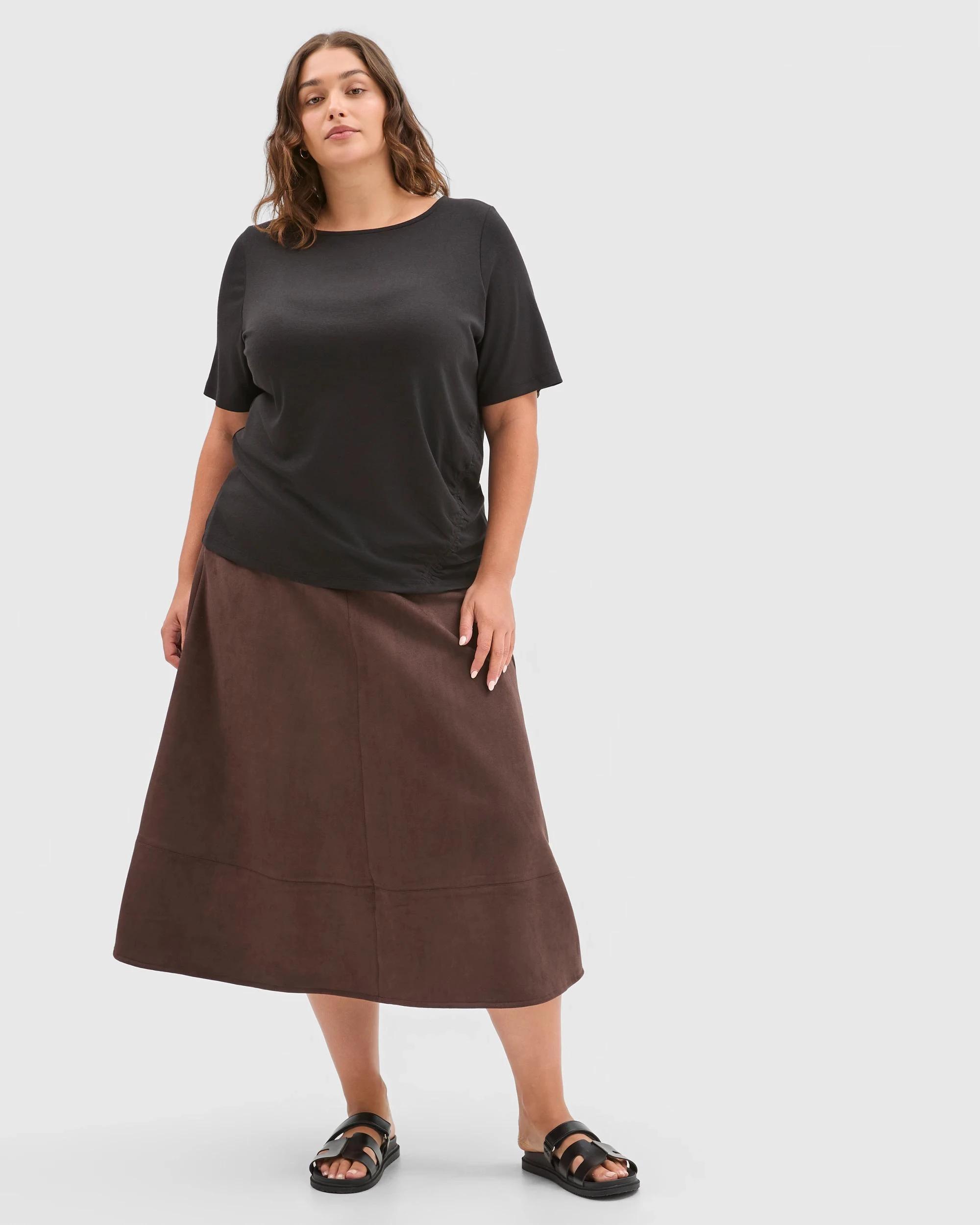 1 Target Curve Plus Size Soft Touch Gathered Forward Seam T-Shirt BLACK, 1 of 6