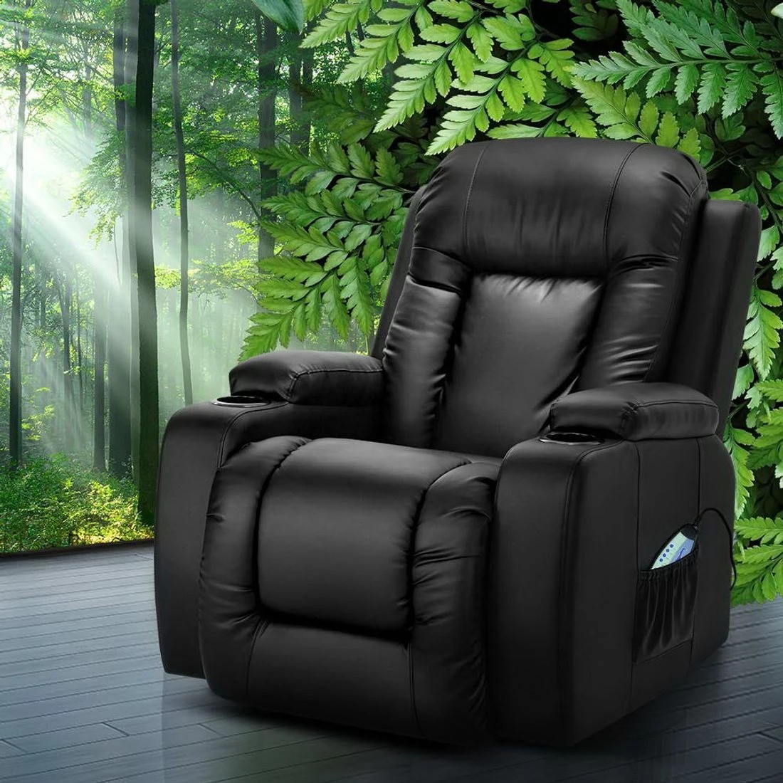 3 Artiss Recliner Chair Electric Heated Massage Chairs Faux Leather Cabin - Black, 3 of 7