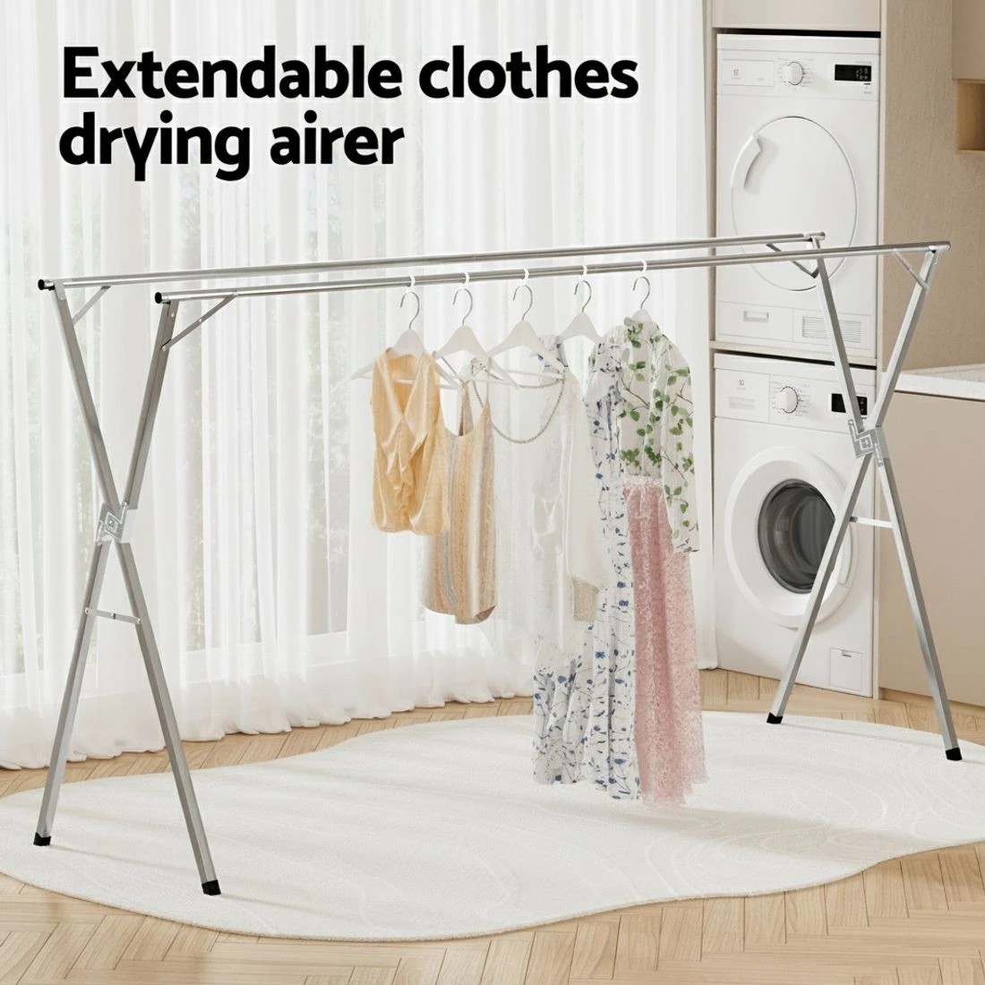 4 Artiss Clothes Rack Adjustable Foldable Steel - Silver, 4 of 7