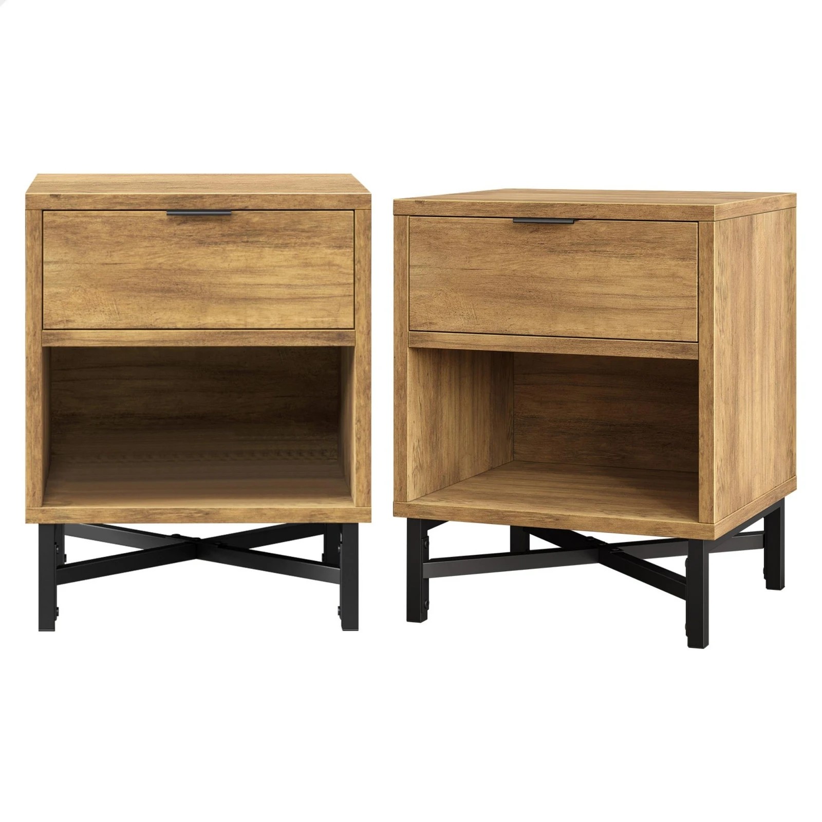 1 Alfordson 2x Bedside Table Retro Nightstand Side Cabinet - Brown, 1 of 10