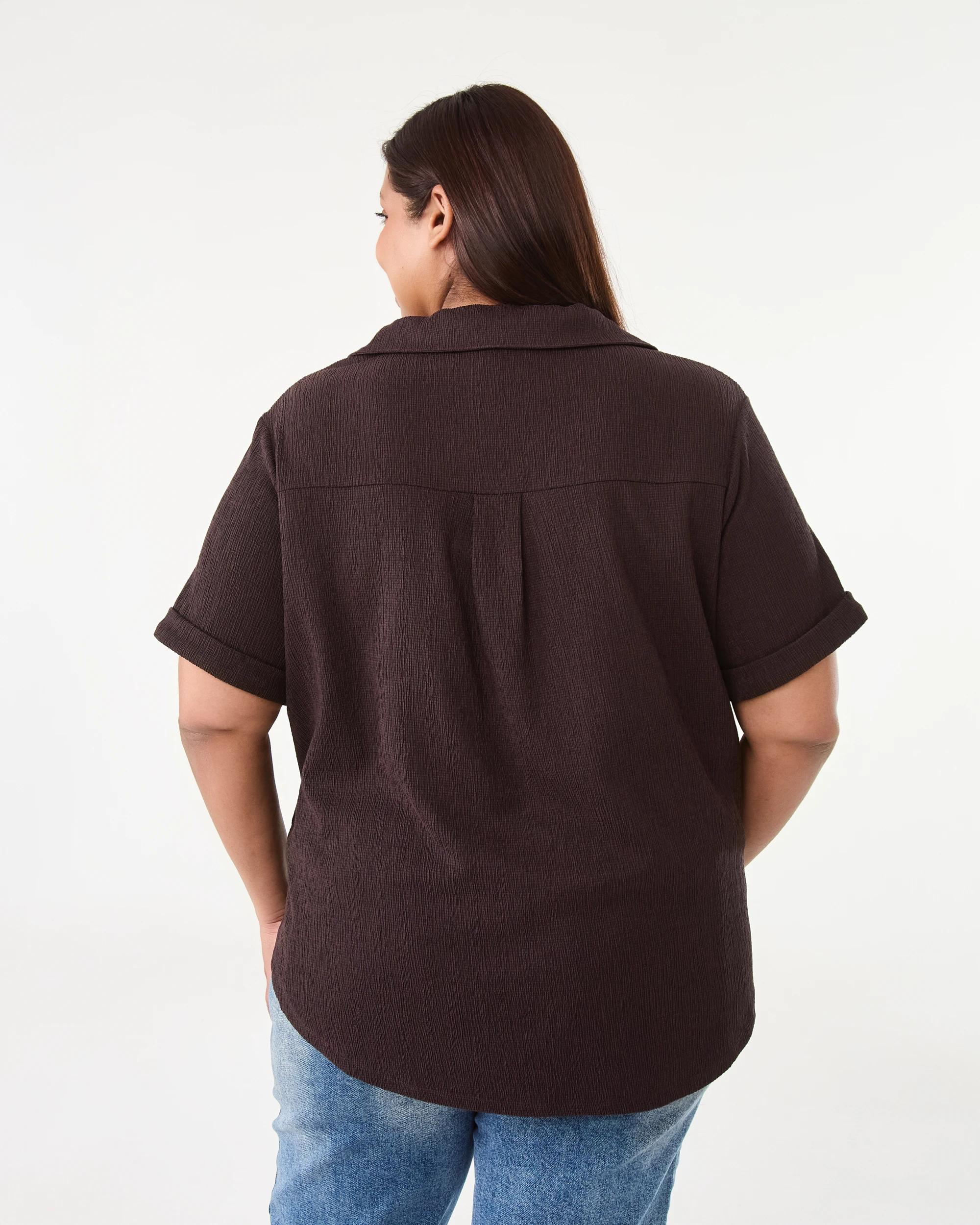 3 Curve Short Sleeve Texture Shirt Choc Plum, 3 of 6
