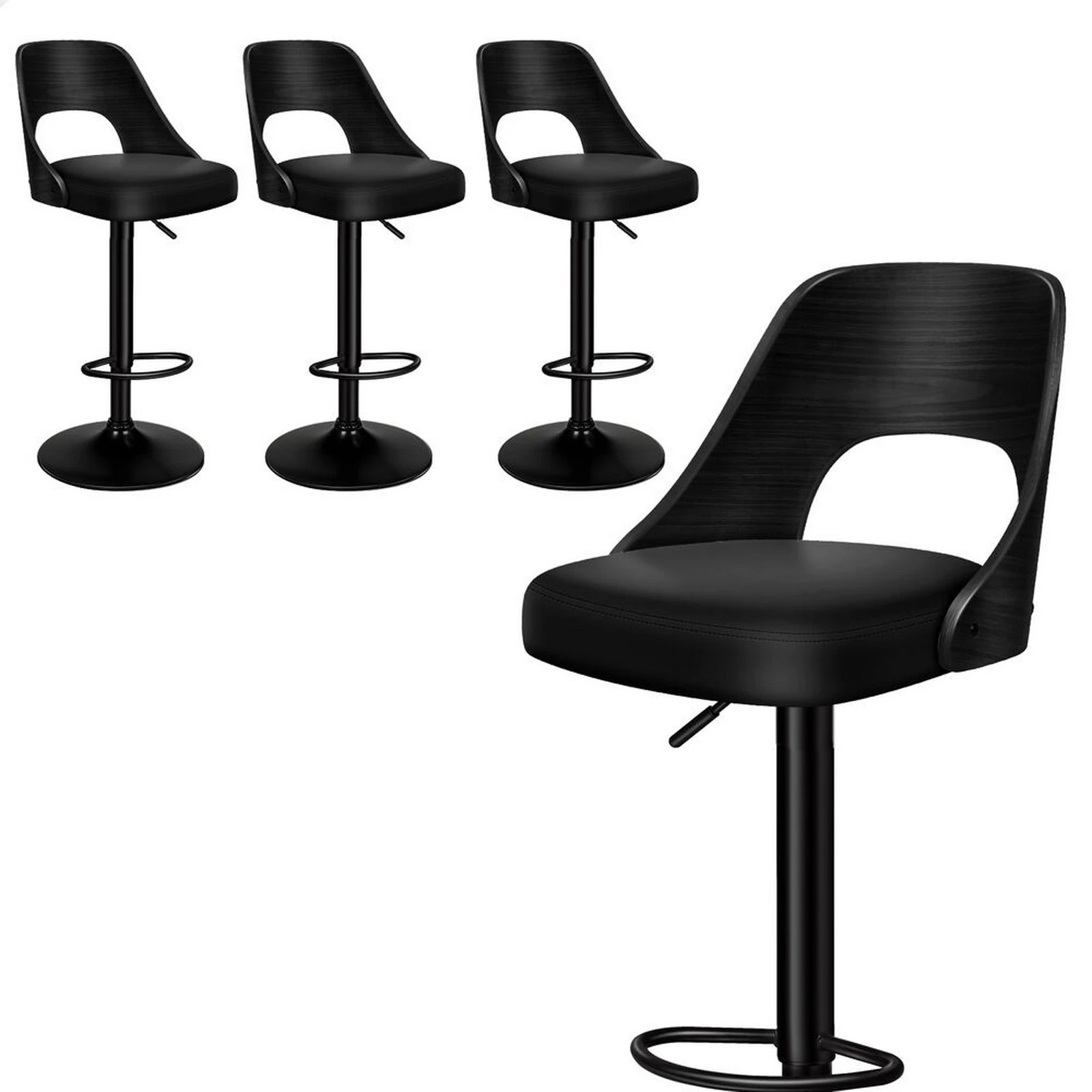 1 Alfordson 4x Bar Stools Kitchen Swivel Chair Wooden Leather Gas Lift - Black, 1 of 9