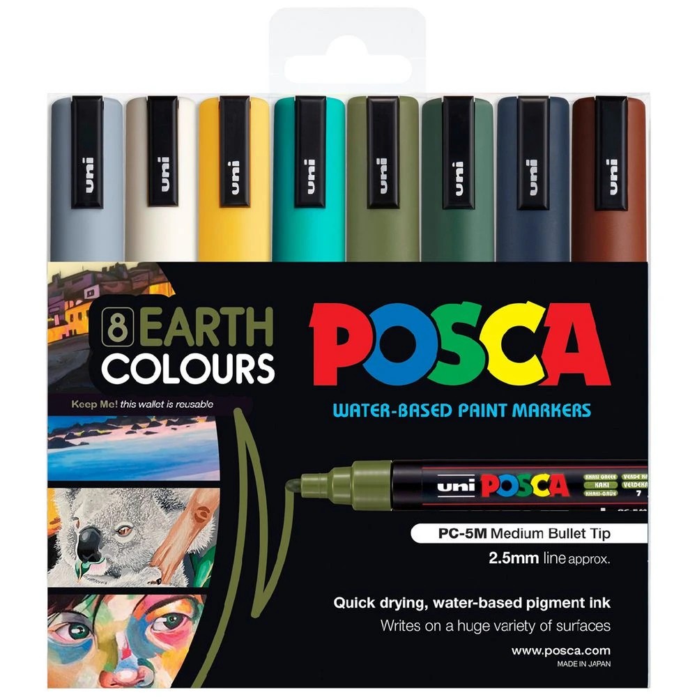 1 POSCA PC5M Paint Markers Earth Colours 8 Pack, 1 of 3