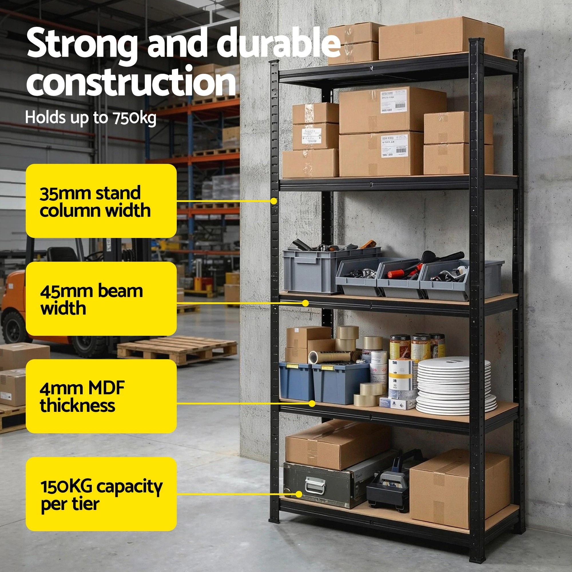2 Giantz Garage Shelving 1.5X0.7m Warehouse Shelves Storage Rack Pallet Racking - Black, 2 of 7