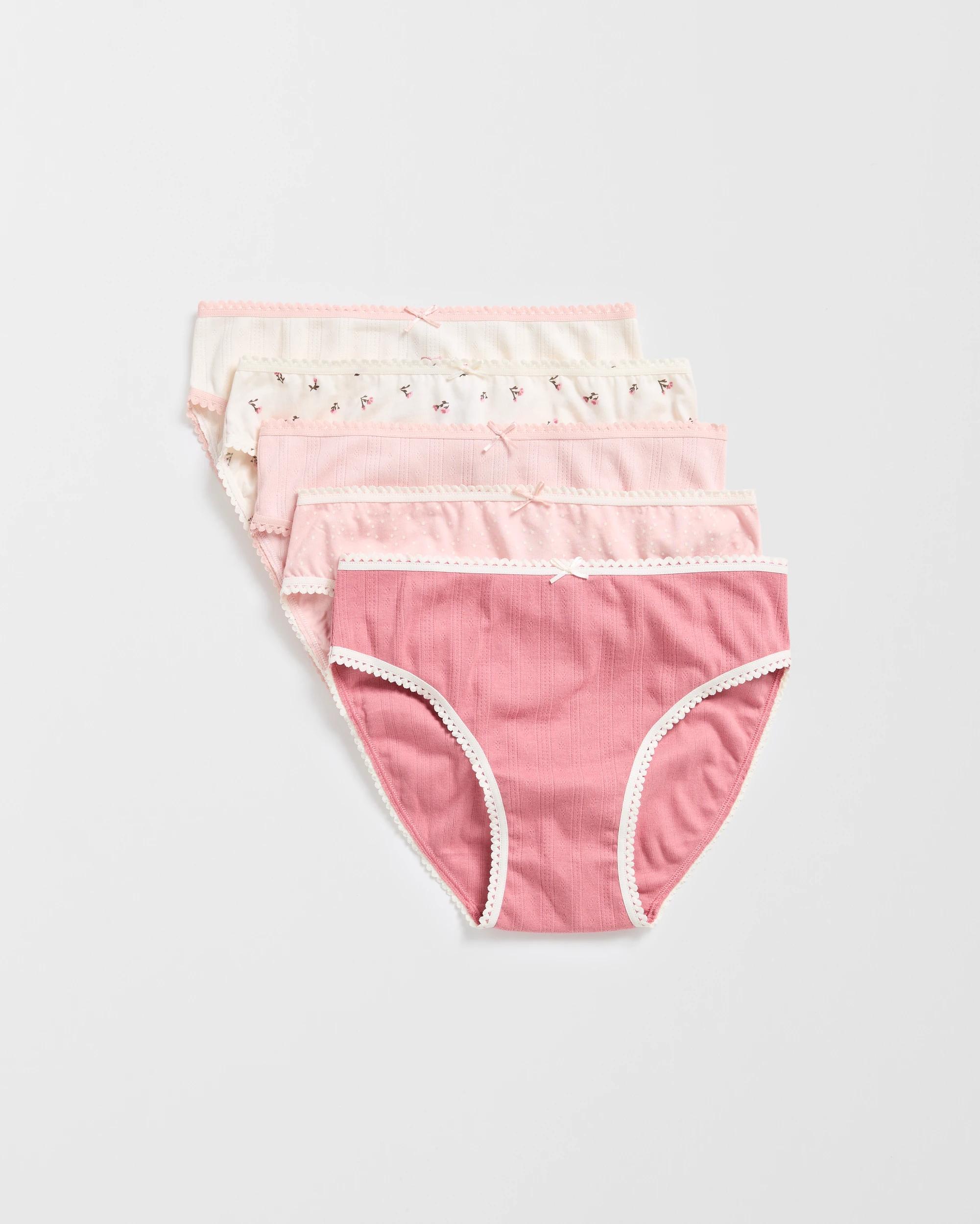 1 Australian Cotton Older Girls Underwear Briefs 5 Pack - Maxx FLORAL PINK / WHITE, 1 of 3