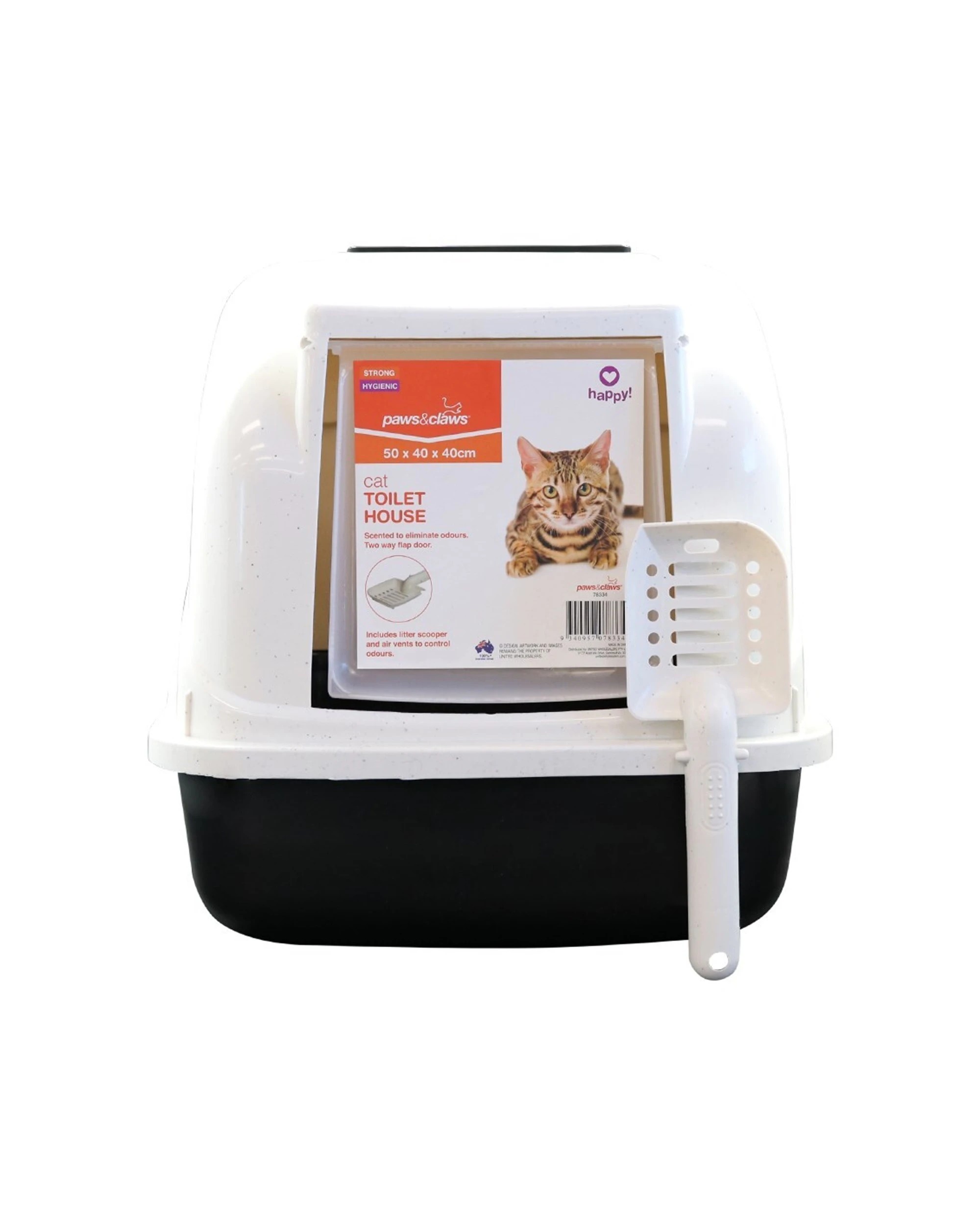 2 Paws And Claws Cat Litter Toilet House With Door 50x40cm - White, 2 of 3