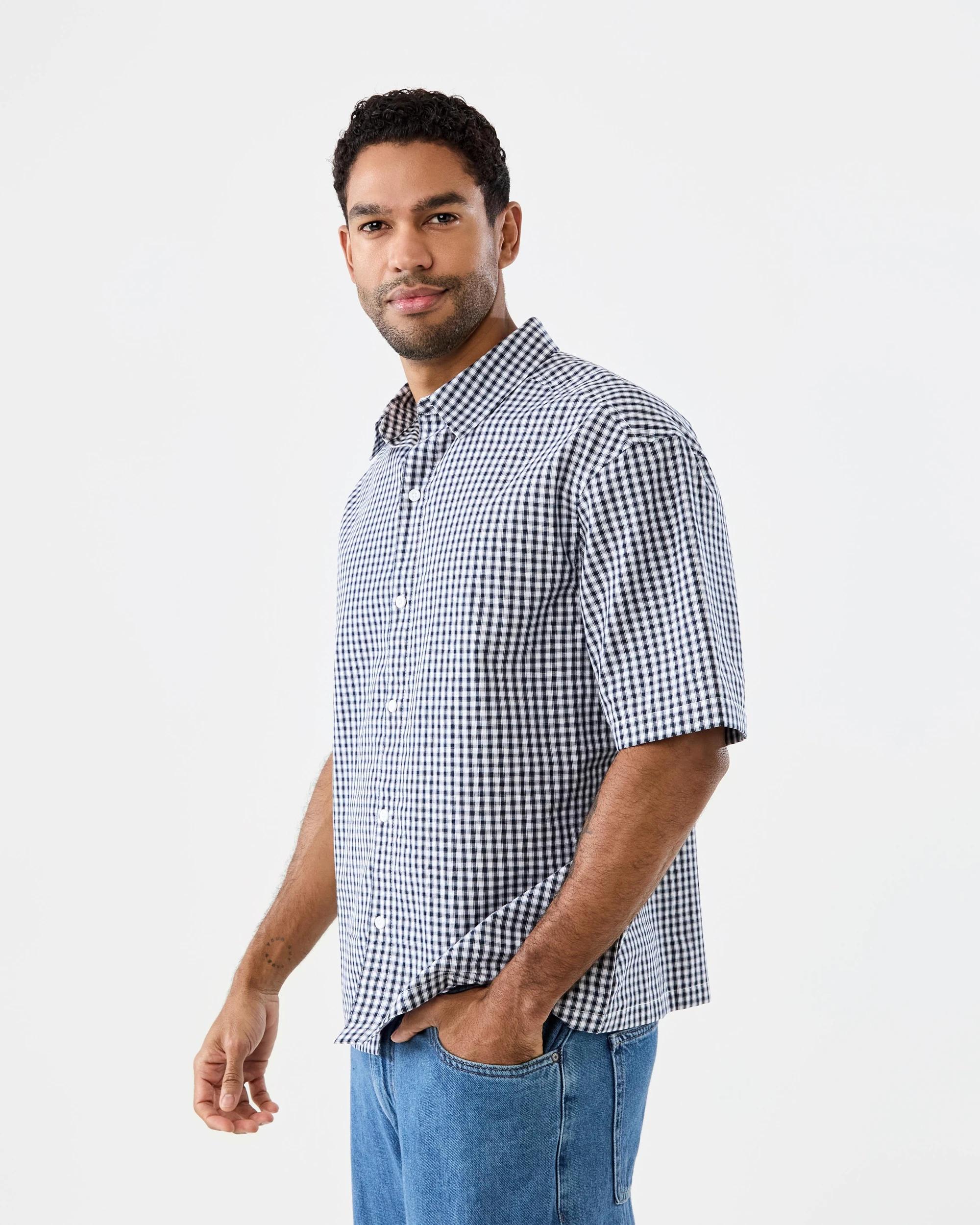 2 Short Sleeve Boxy Check Shirt Blk Ginghm, 2 of 8