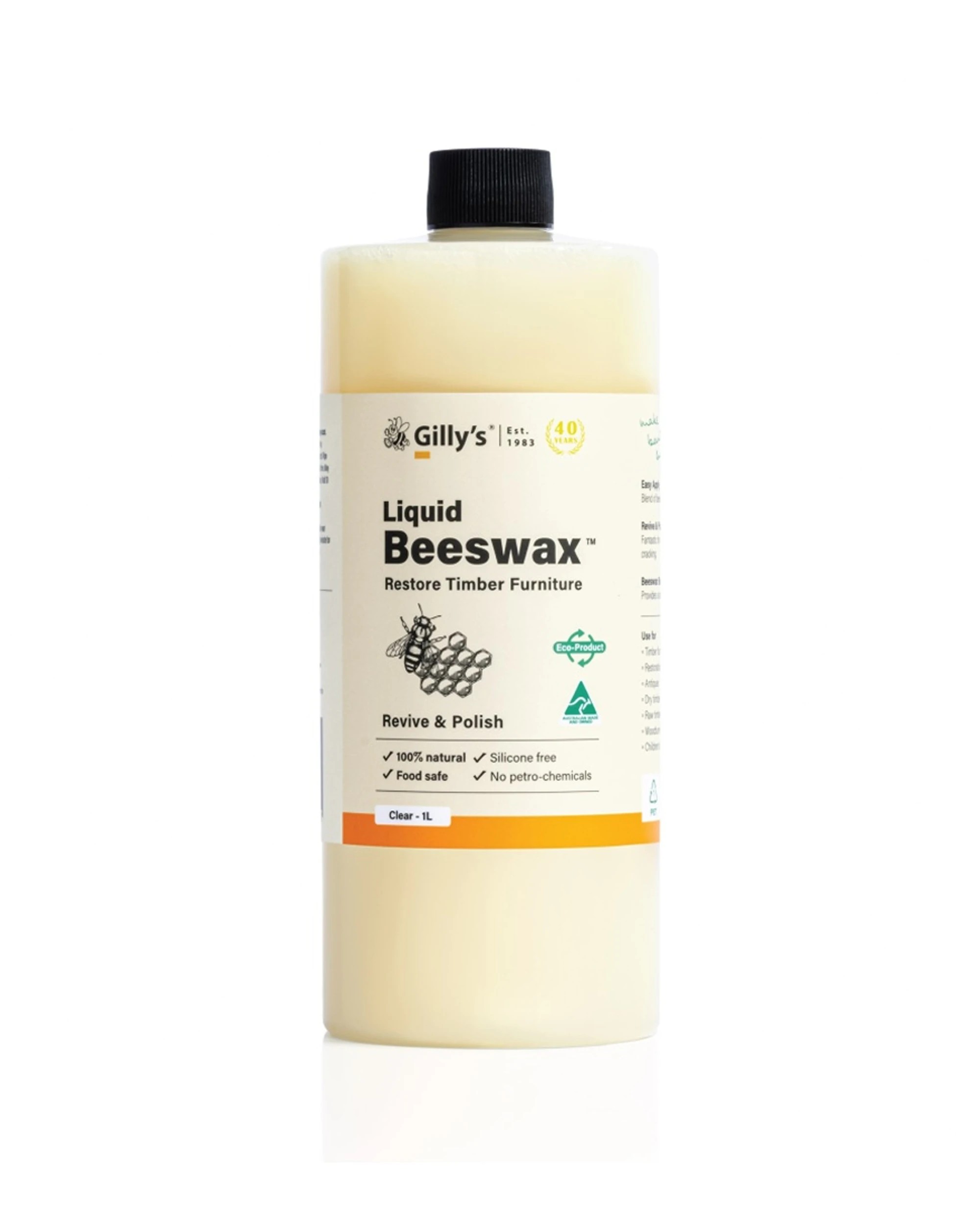 1 GILLYS Liquid Beeswax Timber Furniture Polish 1L Food Safe - Clear, 1 of 1