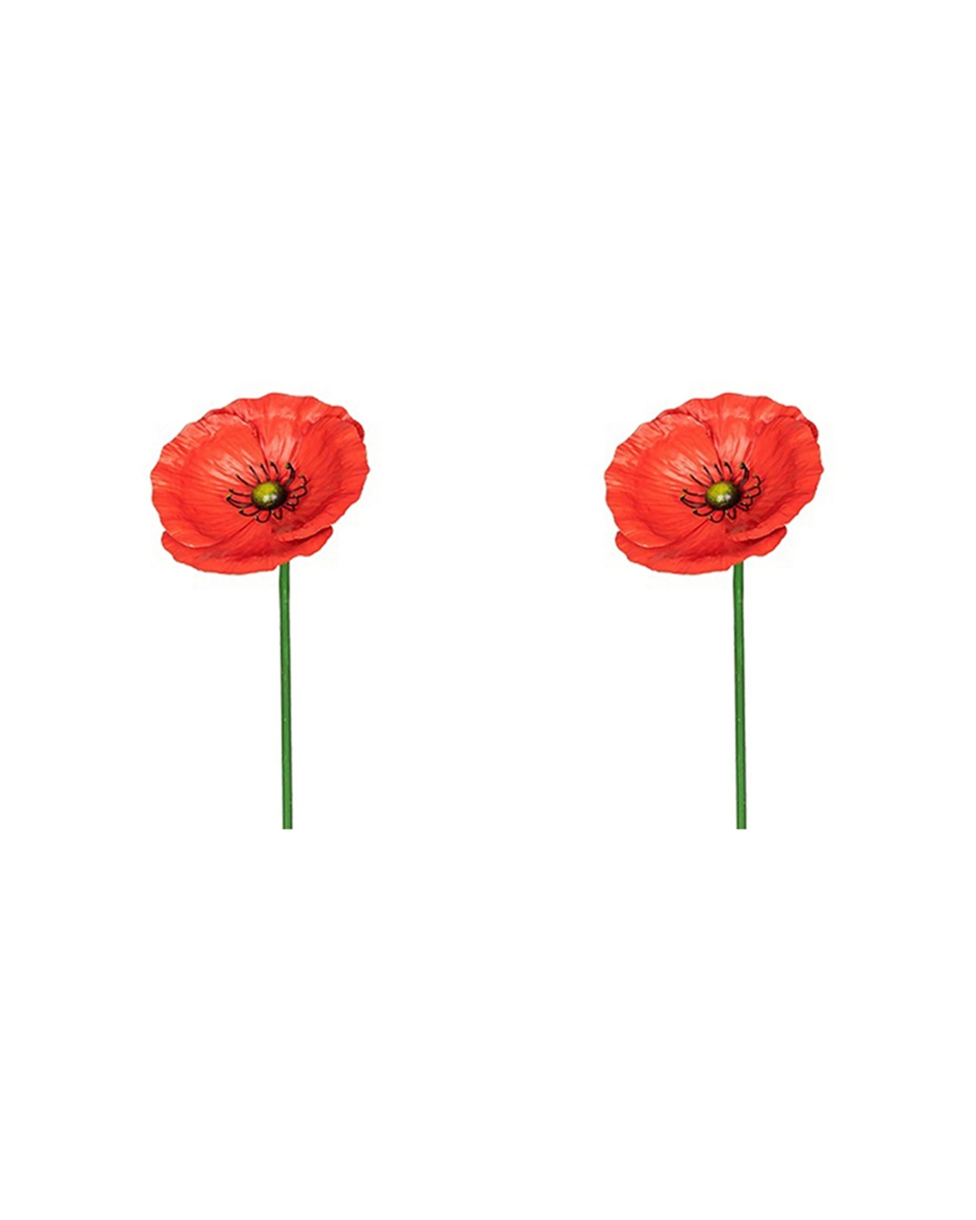 1 Alfresco 2x Garden 49cm Metal Stake Poppy Small Floral Decor - Red, 1 of 1