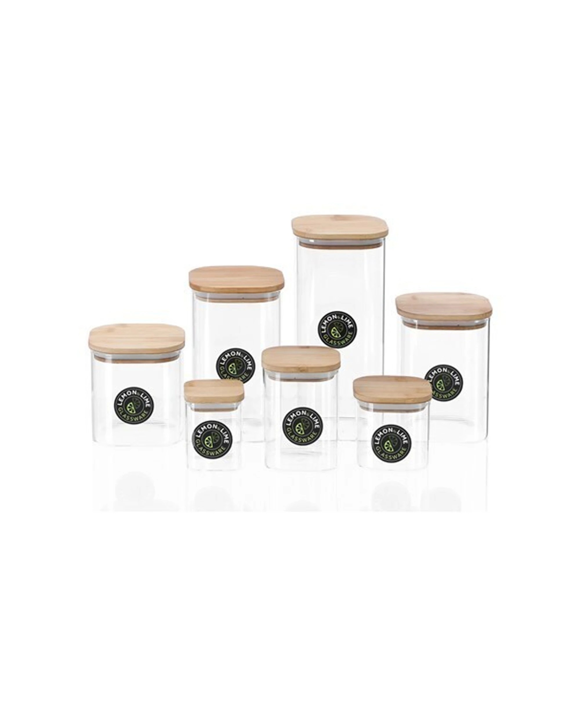 6 Lemon & Lime Camden Square Glass Jar 800ml Bamboo Lid Kitchen Storage Container
 - Natural, 6 of 6