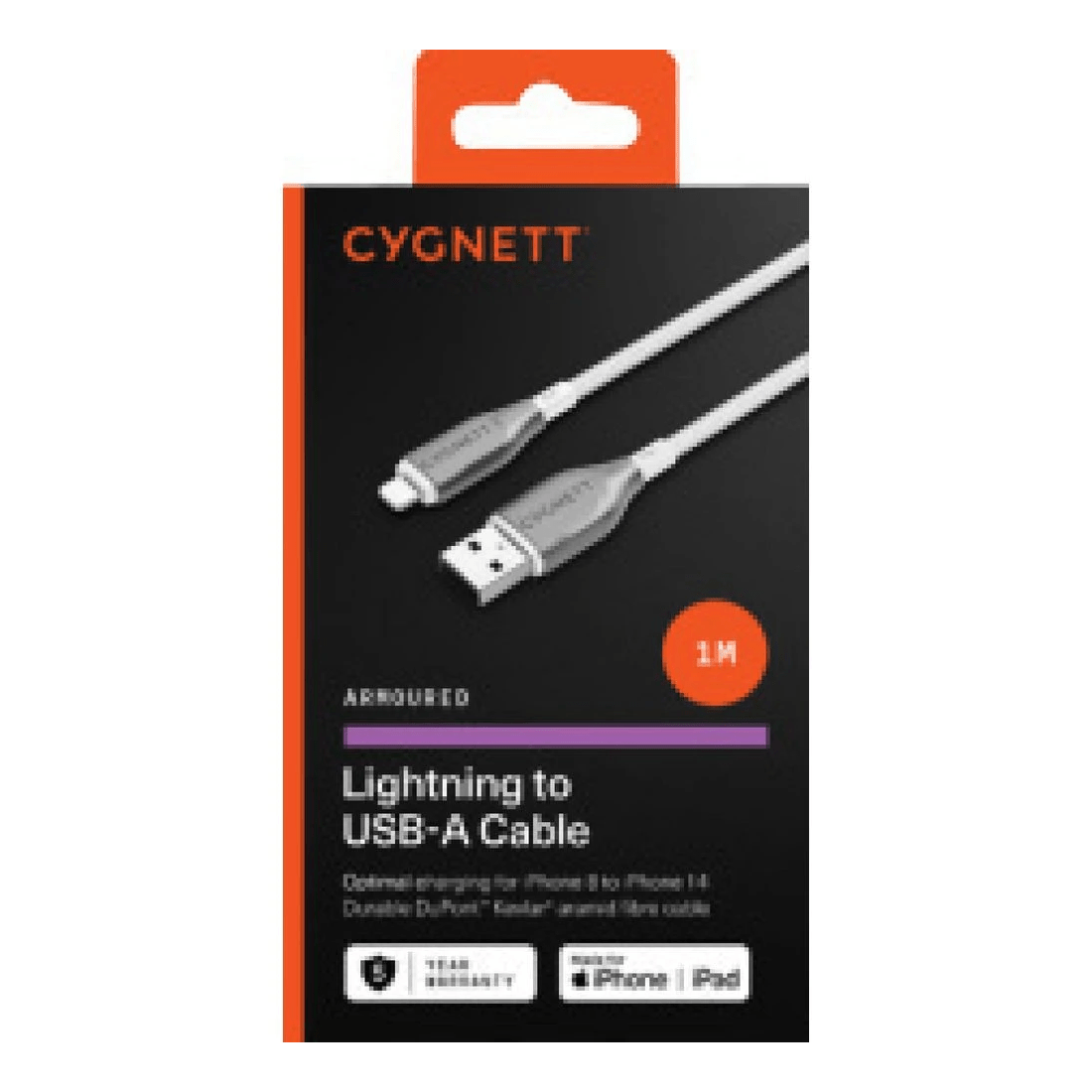2 Cygnett Armoured Lightning to USB-A Cable 1m White, 2 of 3