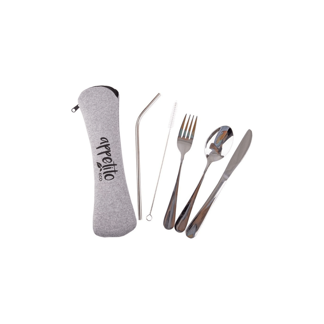1 Appetito 5pc Travellers Cutlery Set Stainless Steel With Neoprene Pouch
 - Silver, 1 of 3