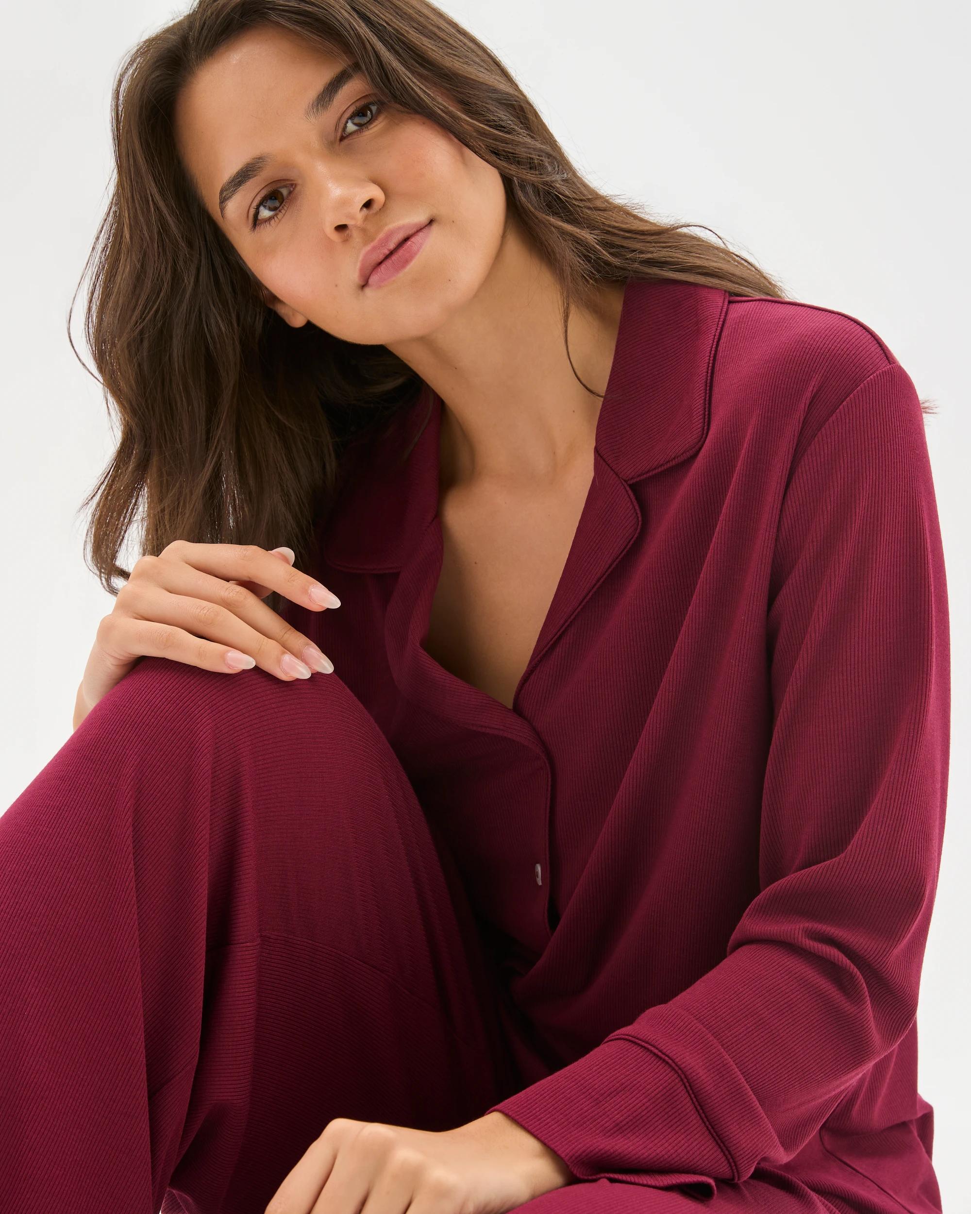 3 Target Woman Long Sleeve Rib Pyjama Shirt ZINFANDEL, 3 of 6
