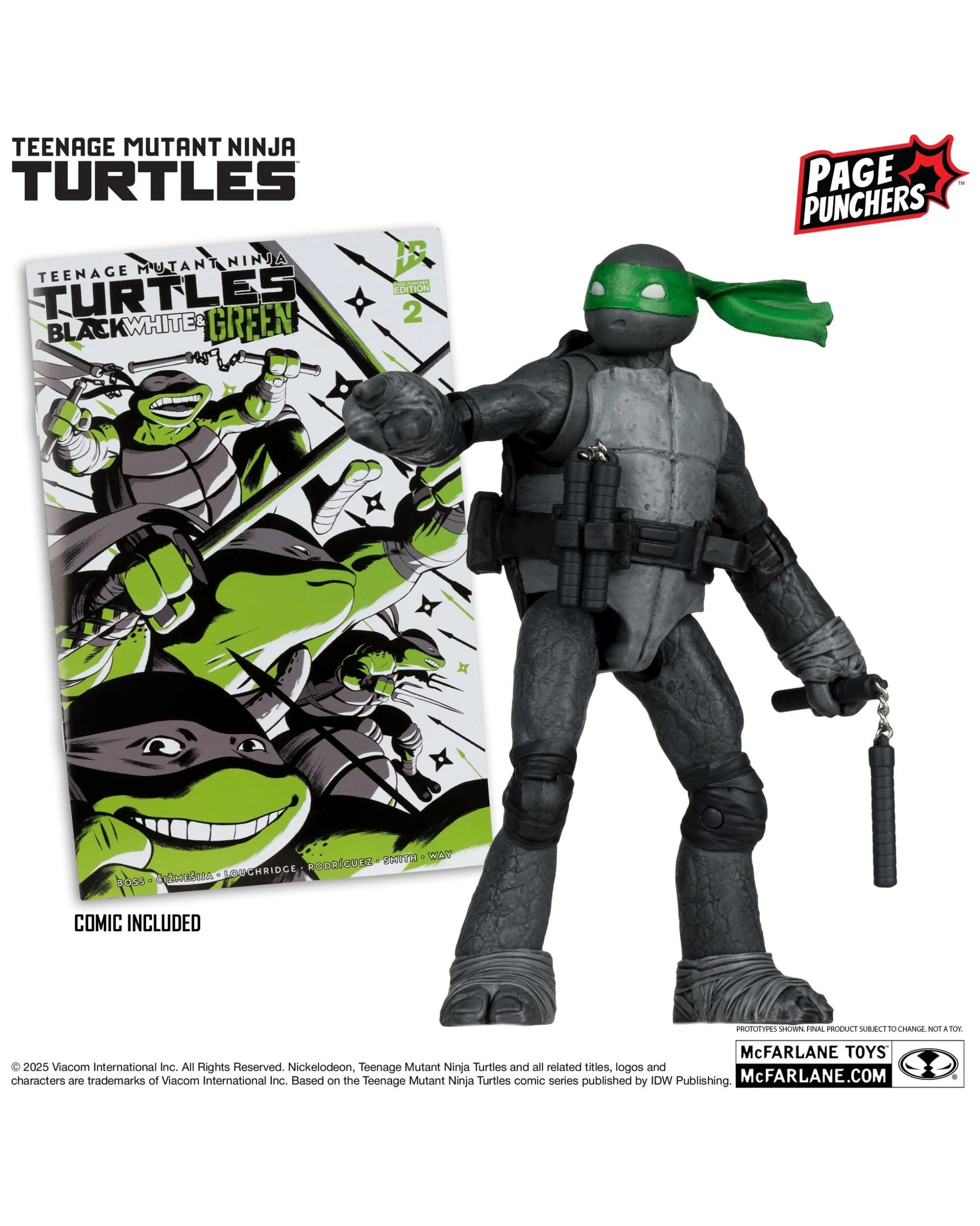 2 Teenage Mutant Ninja Turtles Michelangelo B/W & Green Platinum Edition 5" Figure & Comic, 2 of 8