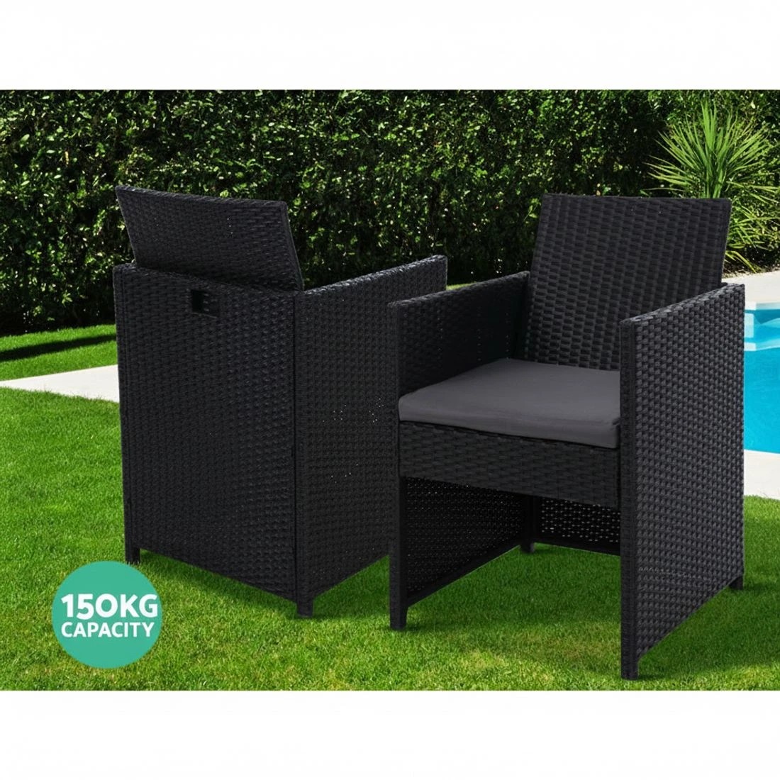4 Gardeon 3PC Bistro Set Outdoor Furniture Rattan Table Chairs Cushion Patio - Black, 4 of 6