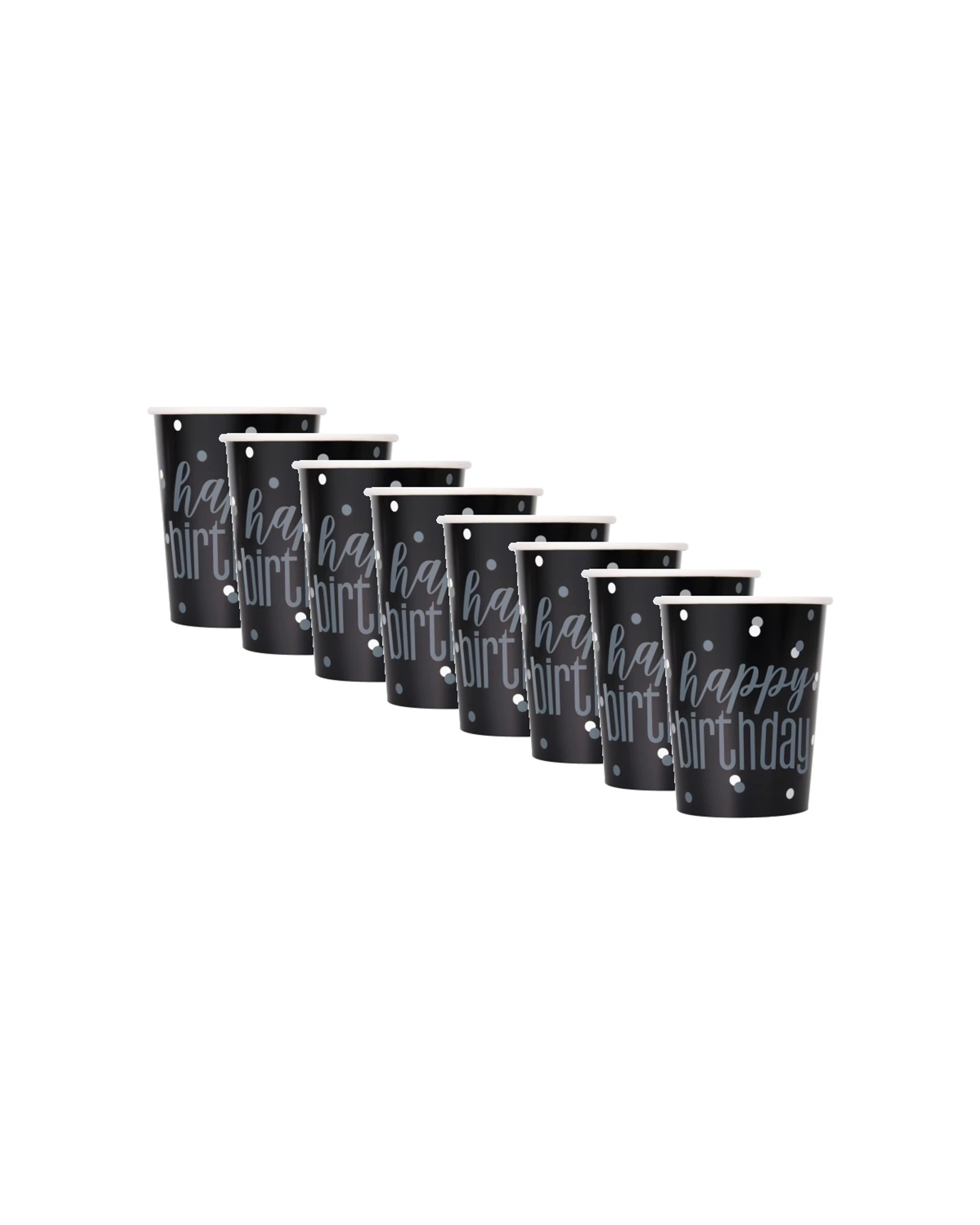 1 Meteor Party 8pc Disposable Paper Cups Tableware 270mL Happy Birthday - Black, 1 of 1