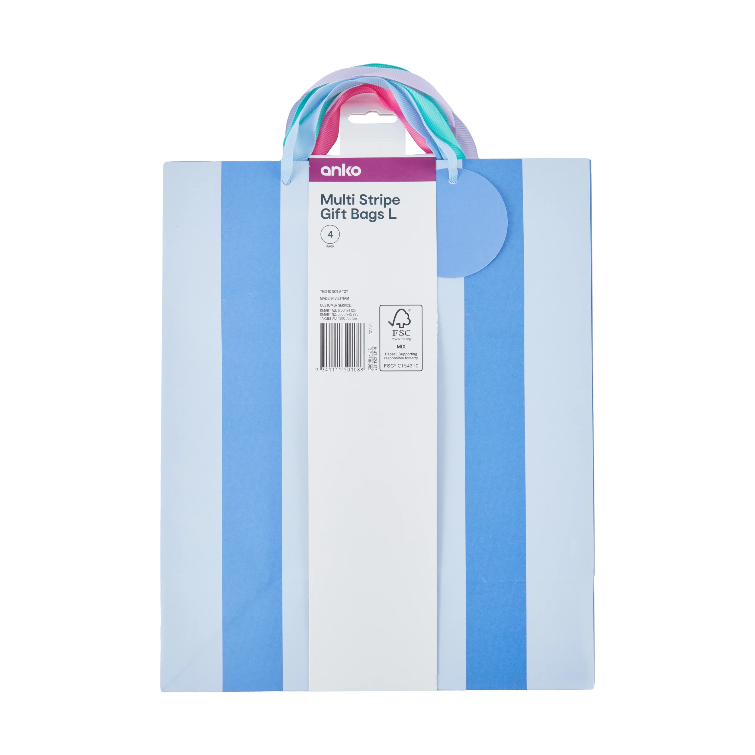 4 4 Pack Multi Stripe Gift Bags - Large, 4 of 4