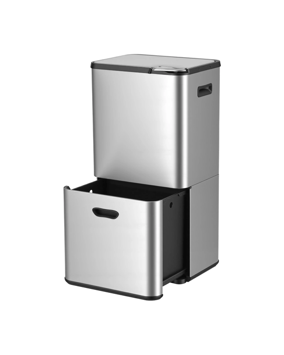 Cefito 63L Rubbish Bin 3 Compartment Stainless Steel Split Door Trash Can - Silver
