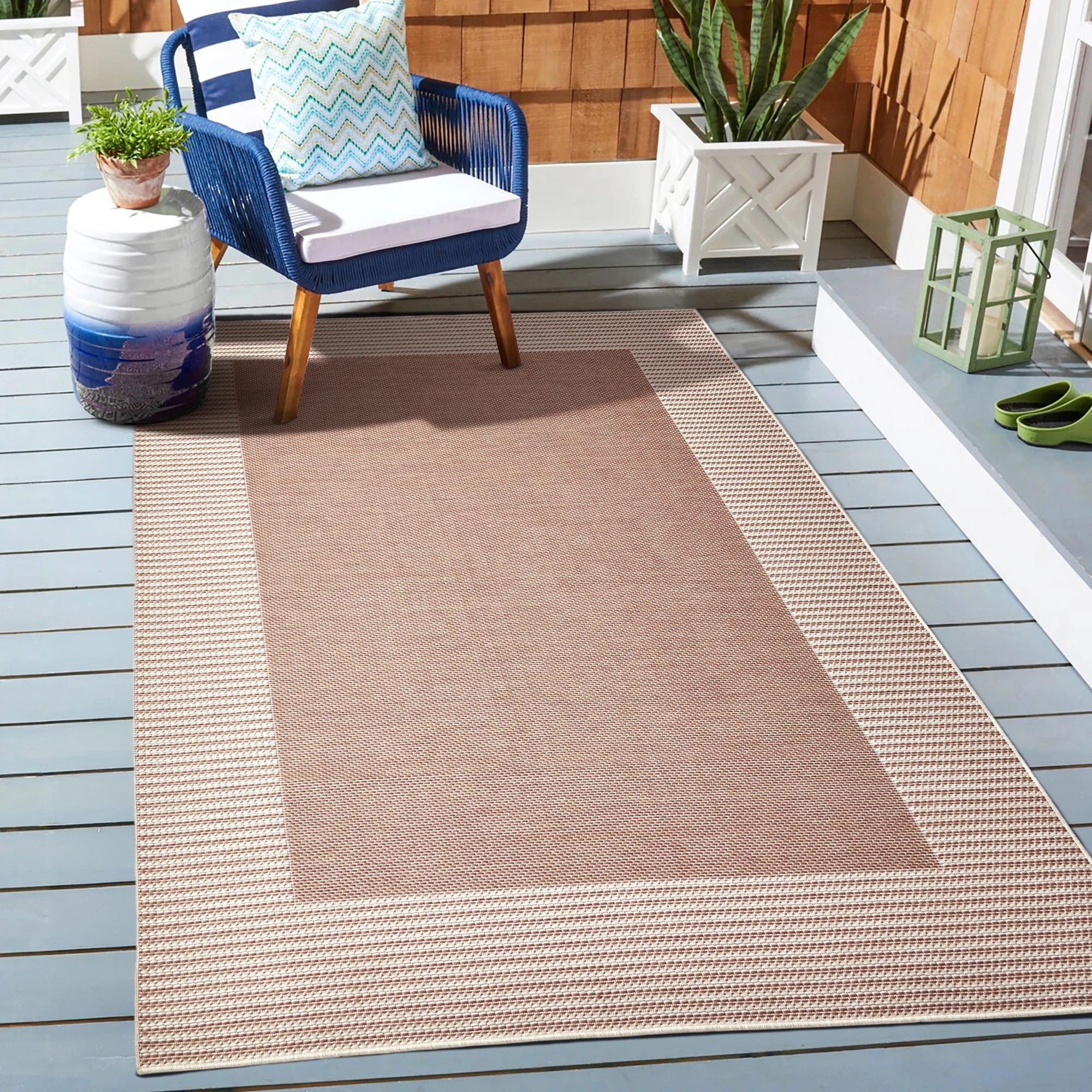 1 Common Ground Rugs Palmline Nero 380x280cm - Extra Large Pet Friendly Outdoor Floor Rug - Coral - Red, 1 of 8