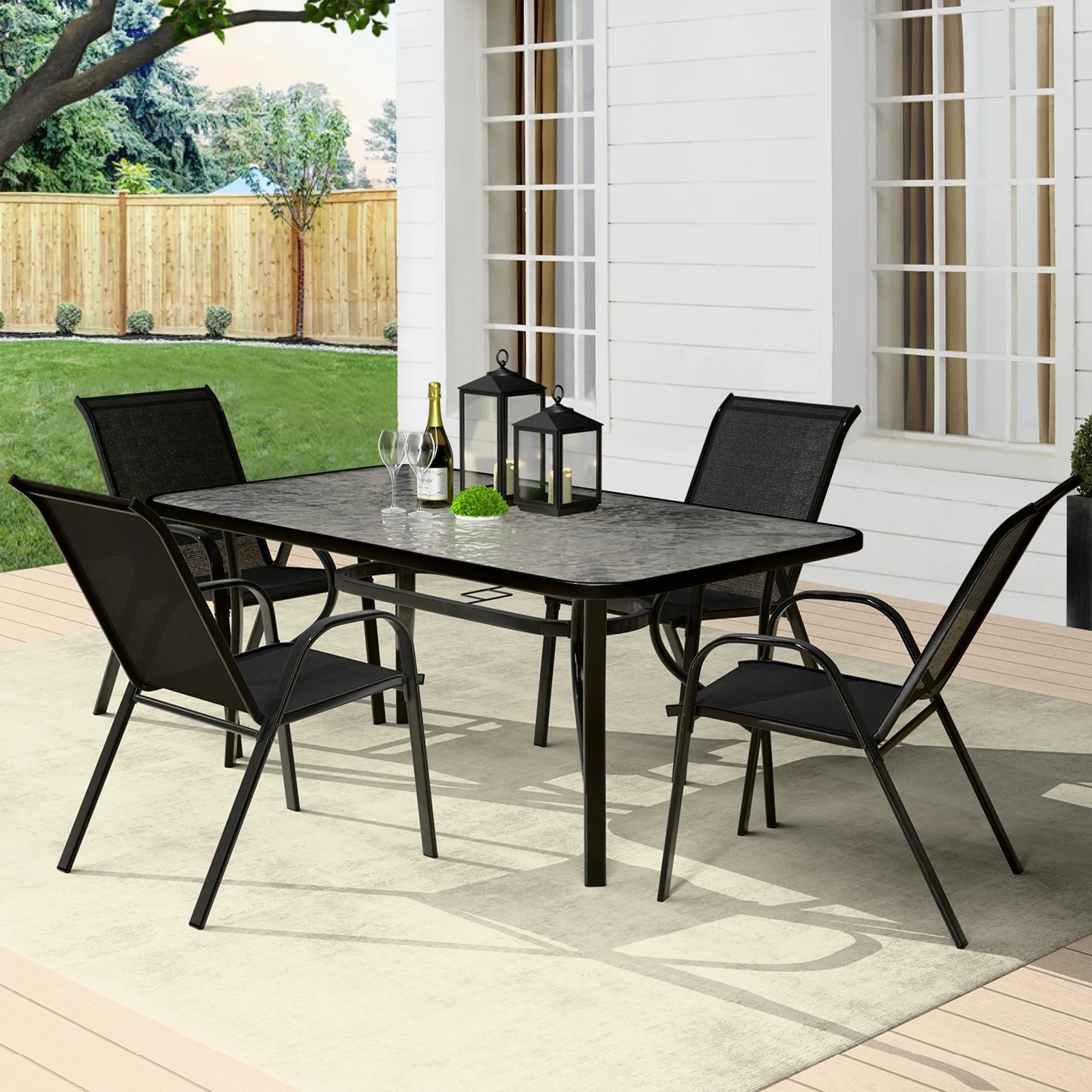 2 Alfordson 5PCS Outdoor Dining Set Table and Chairs Patio Furniture Bistro - Black, 2 of 9