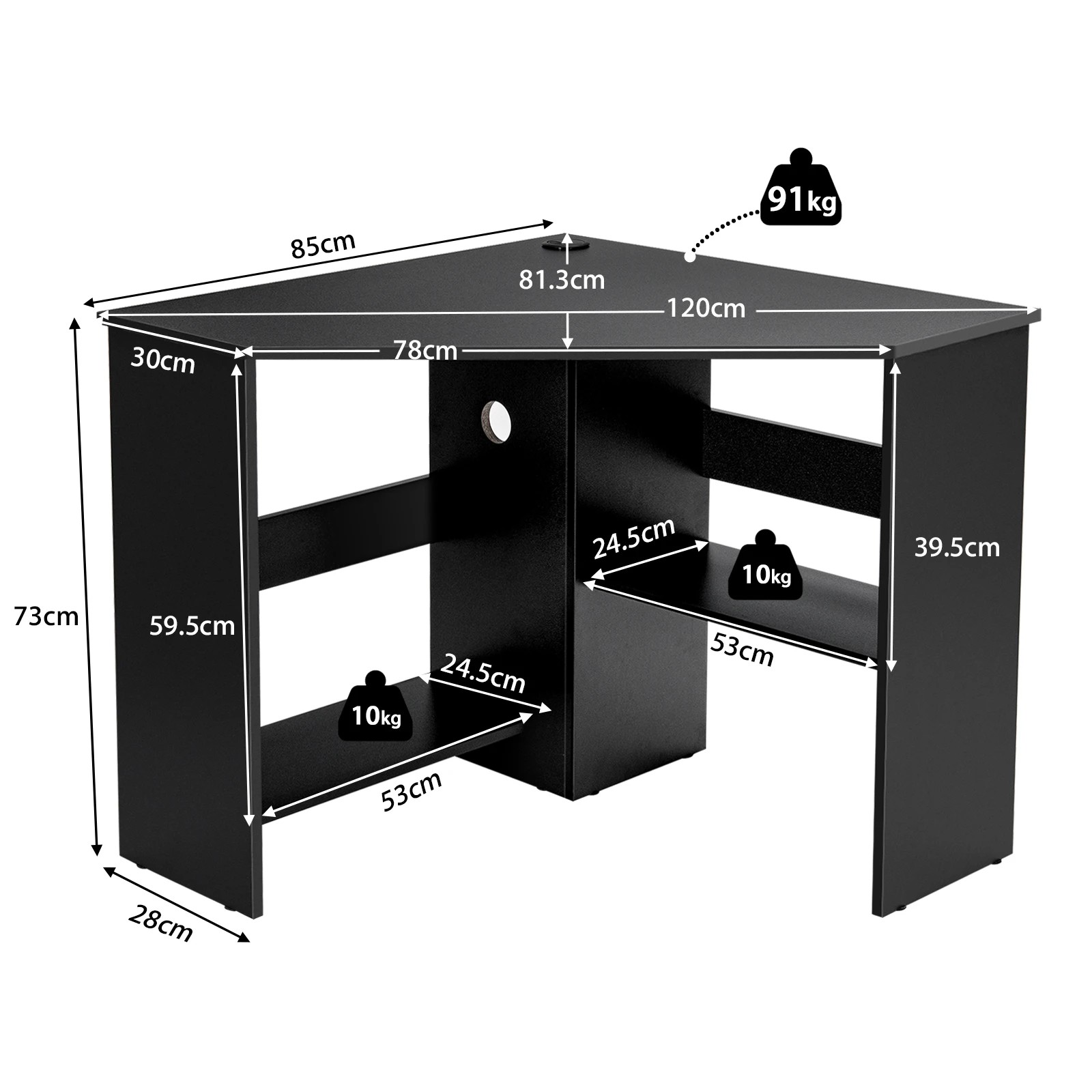 3 Costway Corner Home Office Desk Computer Writing Table - Black, 3 of 10
