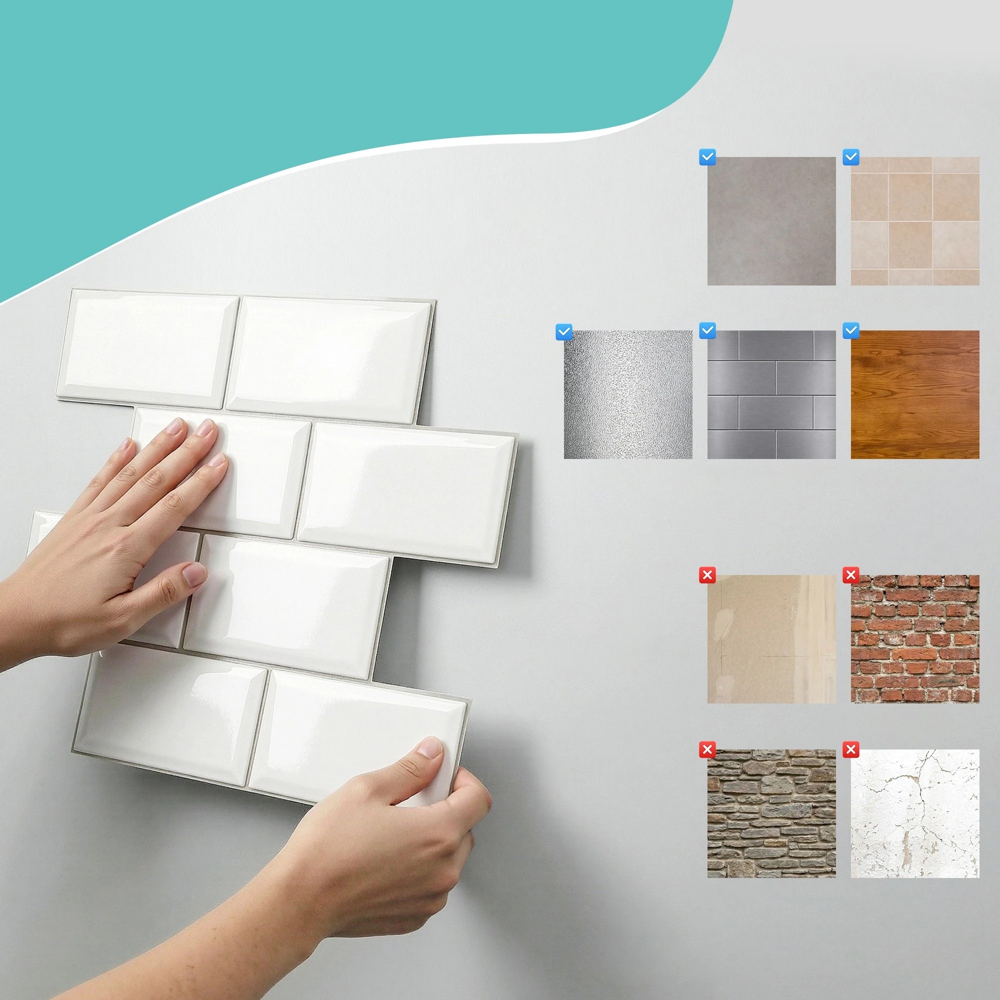 6 Artiss 3D Peel and Stick Wall Tiles Self Adhesive Subway Backsplash 10 Sheets - White, 6 of 8