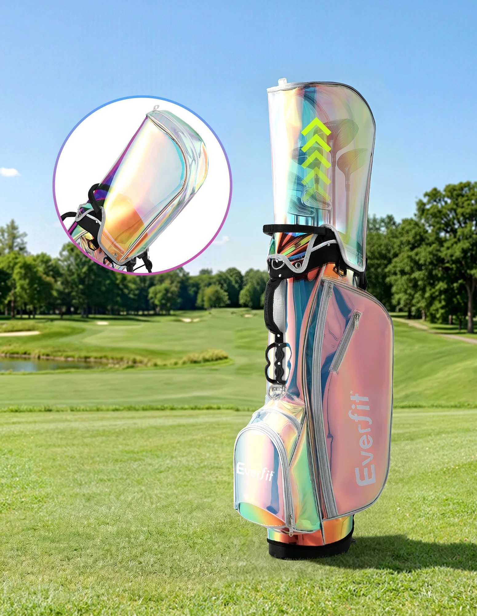 6 Everfit Golf Stand Bag Lightweight Carry Bag Dual Strap Club Divider Holographic - Multi, 6 of 6