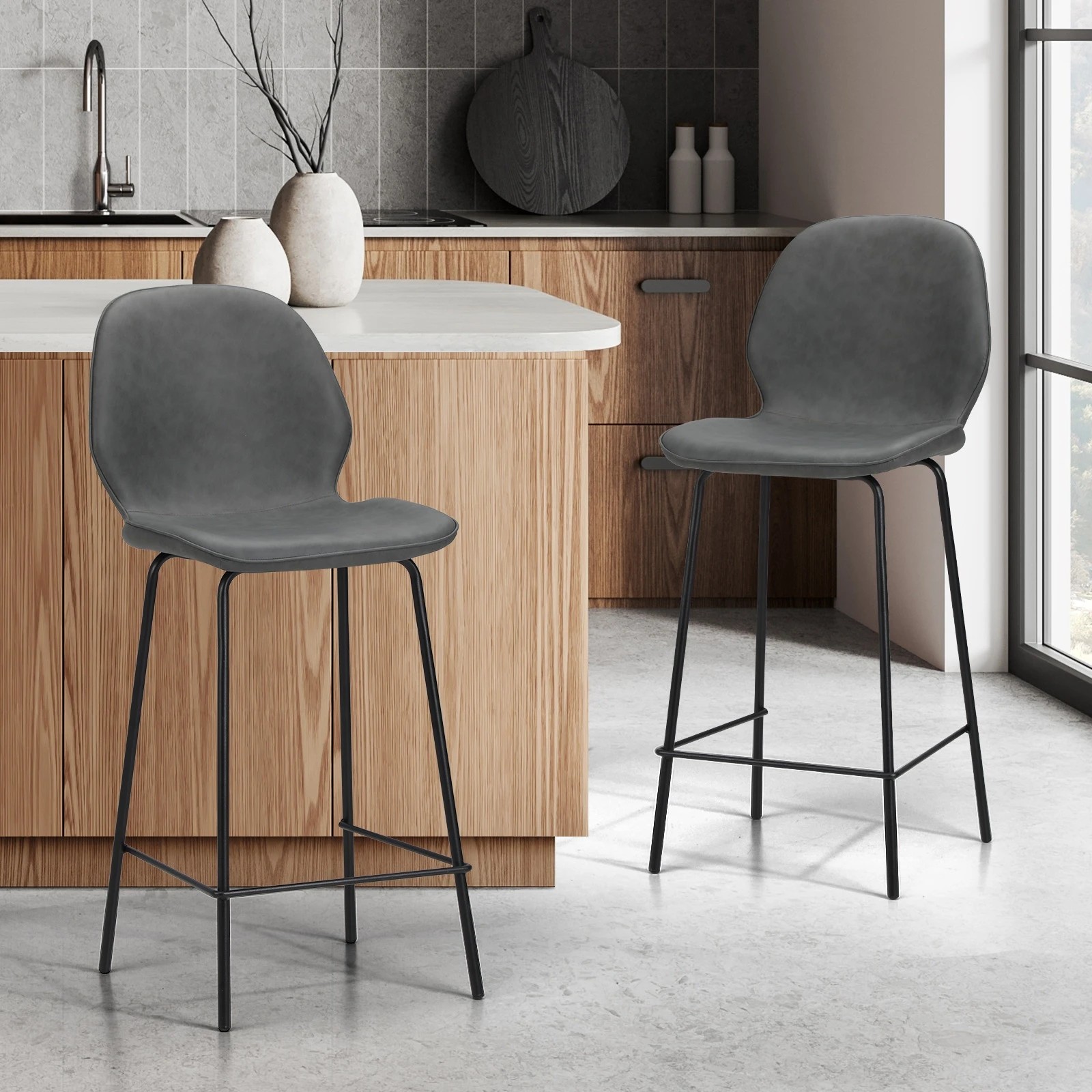 3 Oikiture 2PCS Bar Stools Kitchen Counter Chair Metal - Grey, 3 of 9