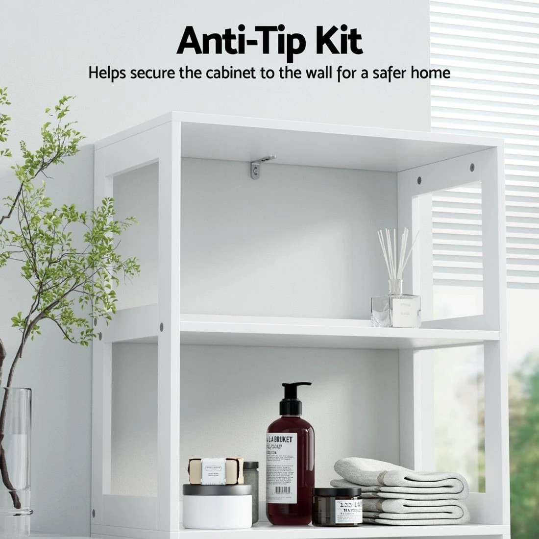 8 Artiss Bathroom Floor Storage Cabinet with 2 Drawers 3 Open Shelves 2 Doors - White, 8 of 8