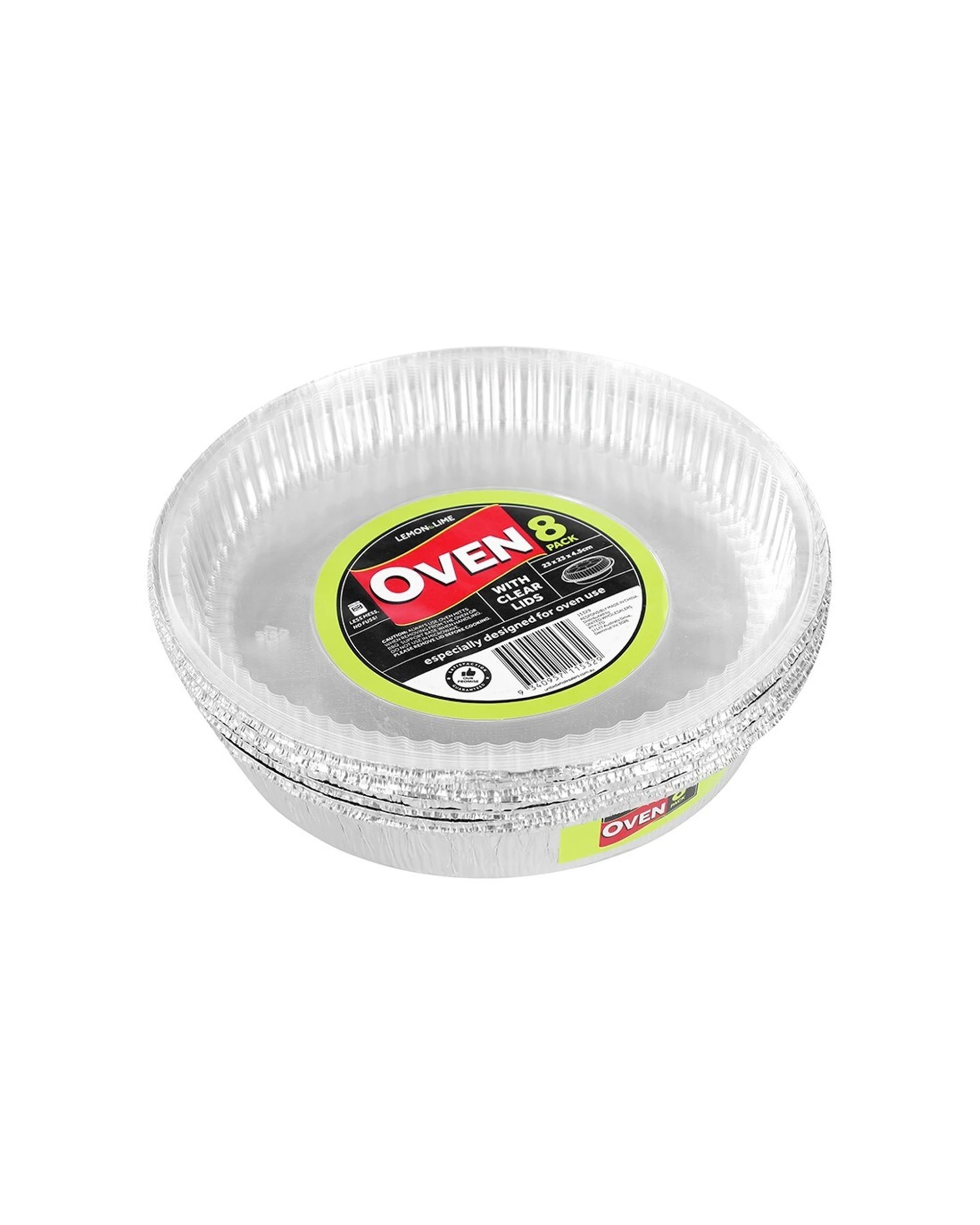 4 Lemon & Lime 4x 8PC Baking Foil Tray Round With Plastic Lid 23x4.5cm - Silver, 4 of 6