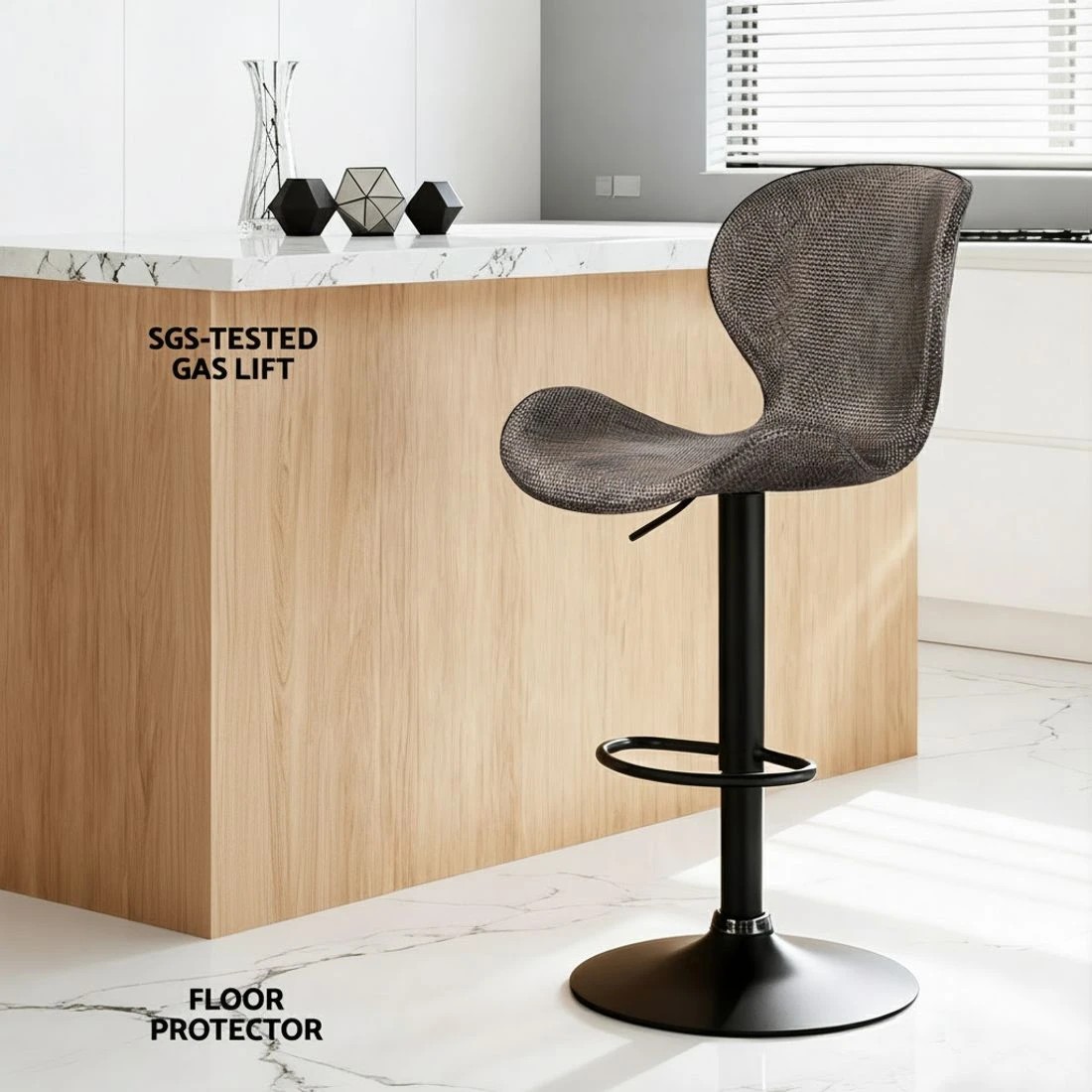 6 Artiss 2x Bar Stools Kitchen Swivel Gas Lift Counter Chair Wing PE Rattan - Brown, 6 of 6