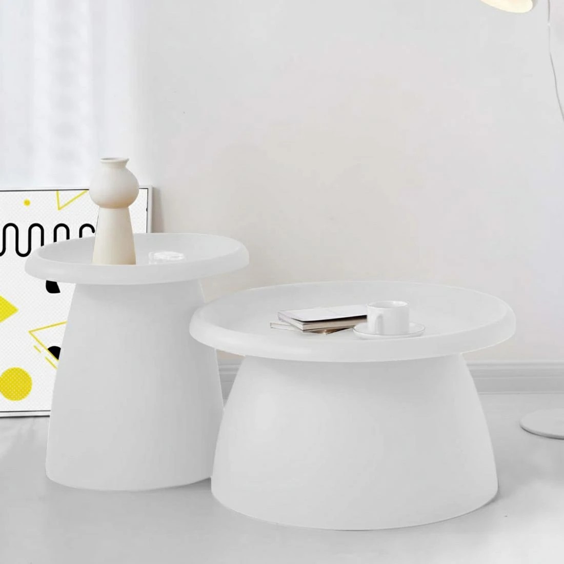 6 Artiss Coffee Table Round 71CM Plastic - White, 6 of 7