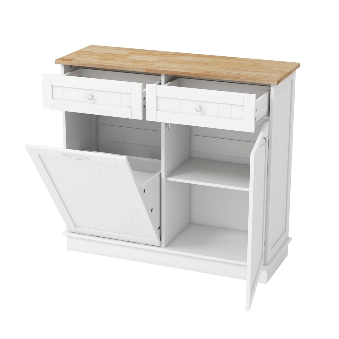 1 Costway Kitchen Cabinet w/Trash Bin White, 1 of 5