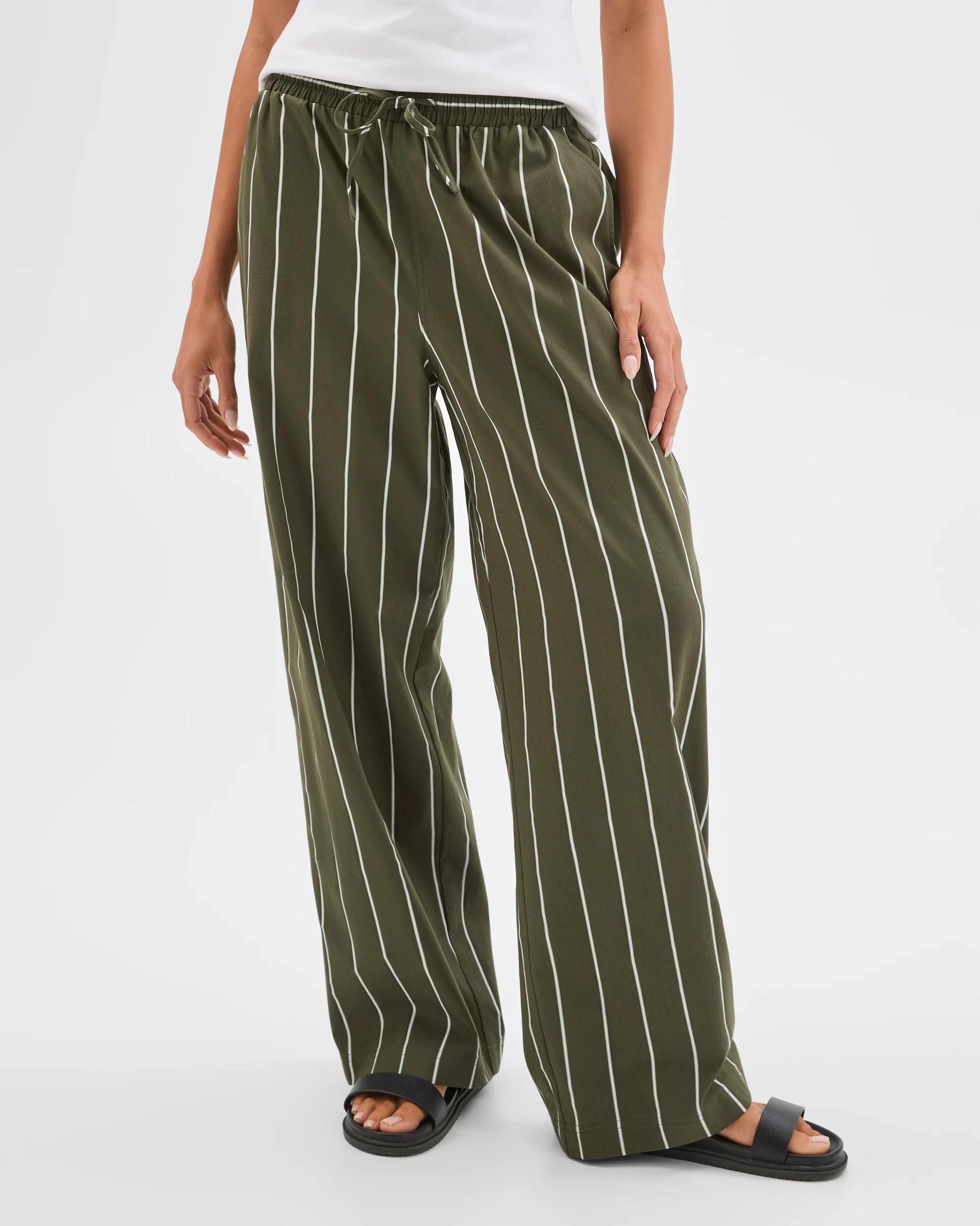 7 Lily Loves Australian Cotton Blend Poplin Striped Pants GREEN STRIPE, 7 of 8