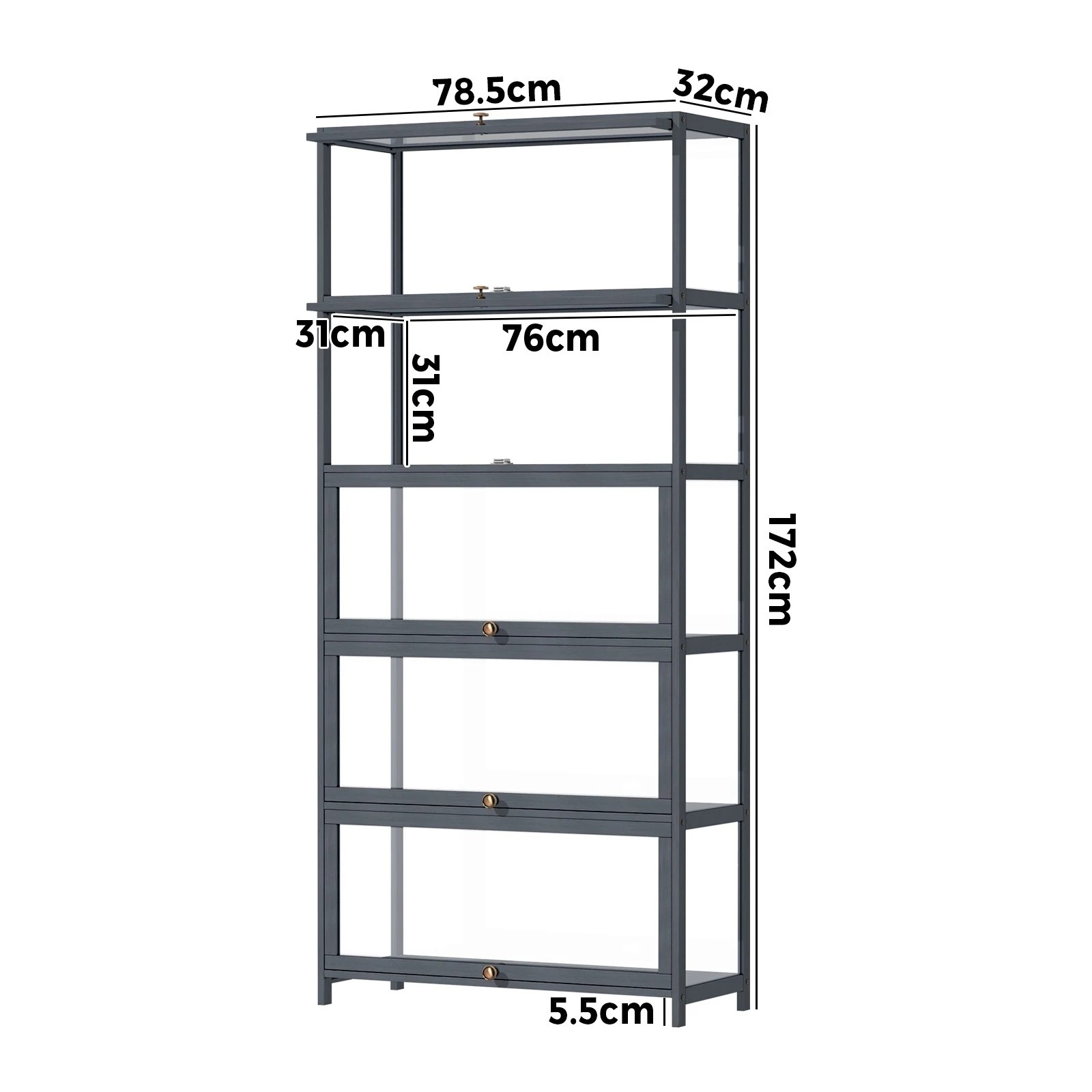 8 Oikiture Display Cabinet Storage 5-tier Shelves Clear Bookcase Stand Rack
 - Grey, 8 of 9