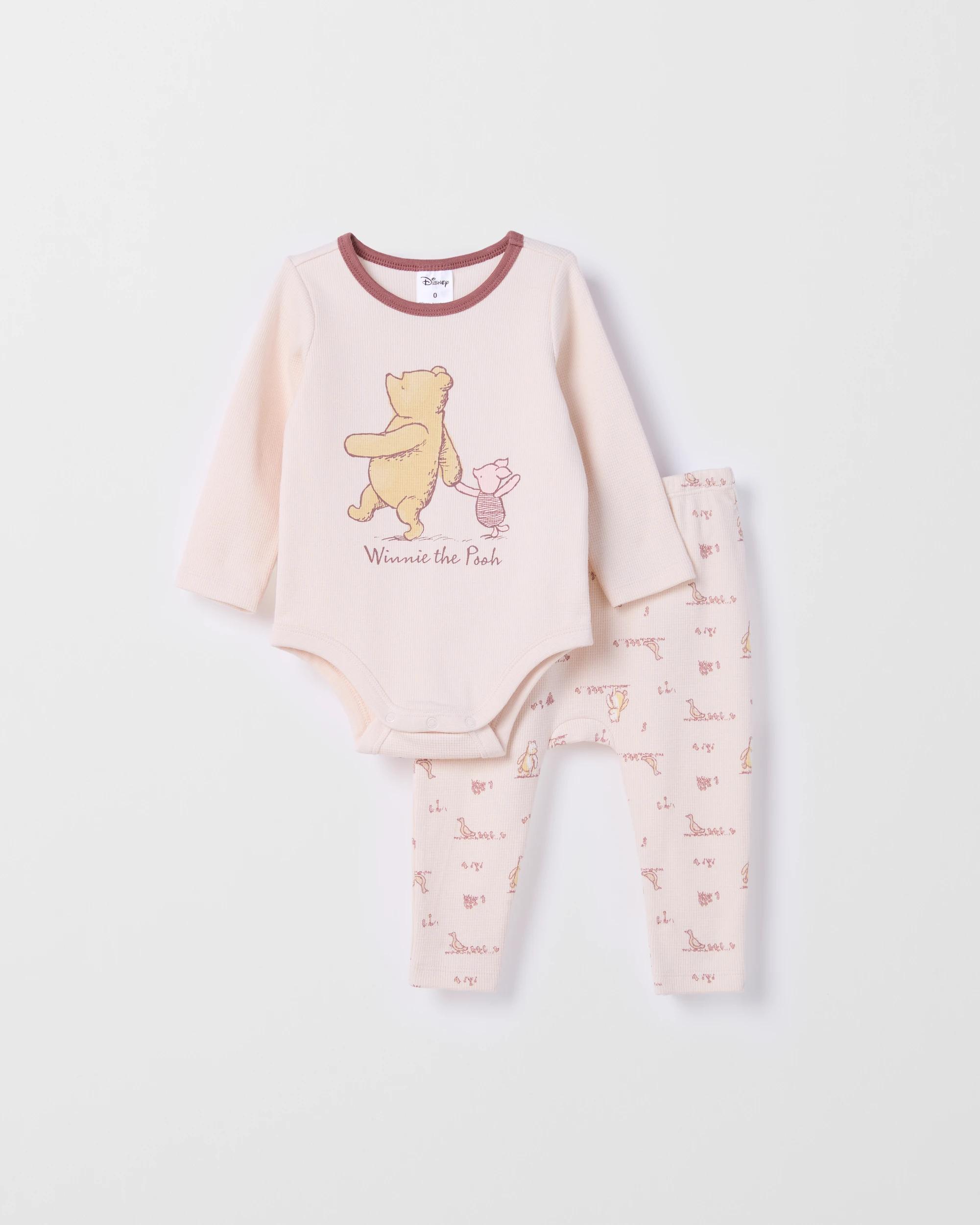 1 Disney Winnie The Pooh Baby Waffle Henley Bodysuit and Leggings Set WINNIE, 1 of 3