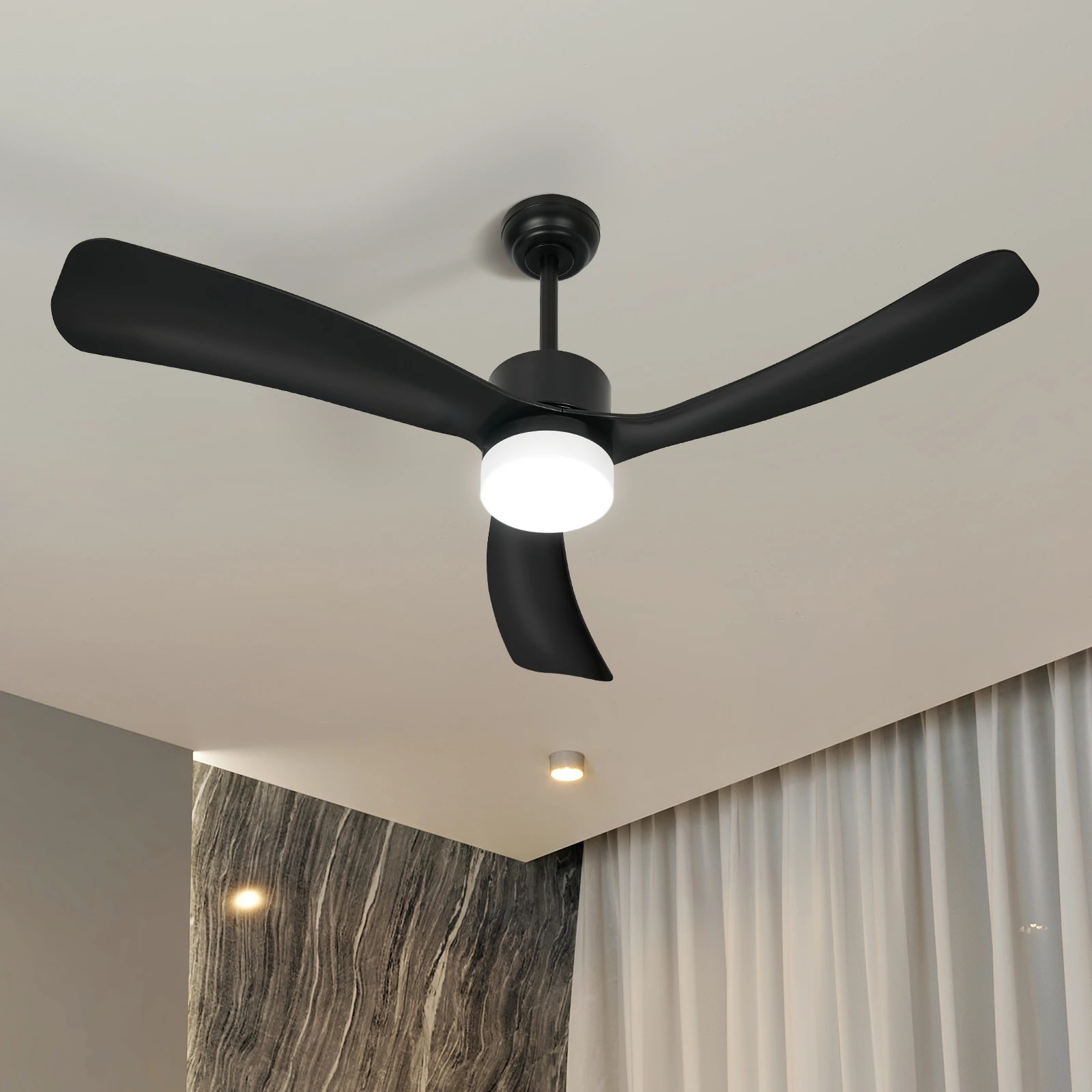 3 Vevare 52" Ceiling Fan With LED Light DC Motor 5 Speed Fans Remote Control - Black, 3 of 10