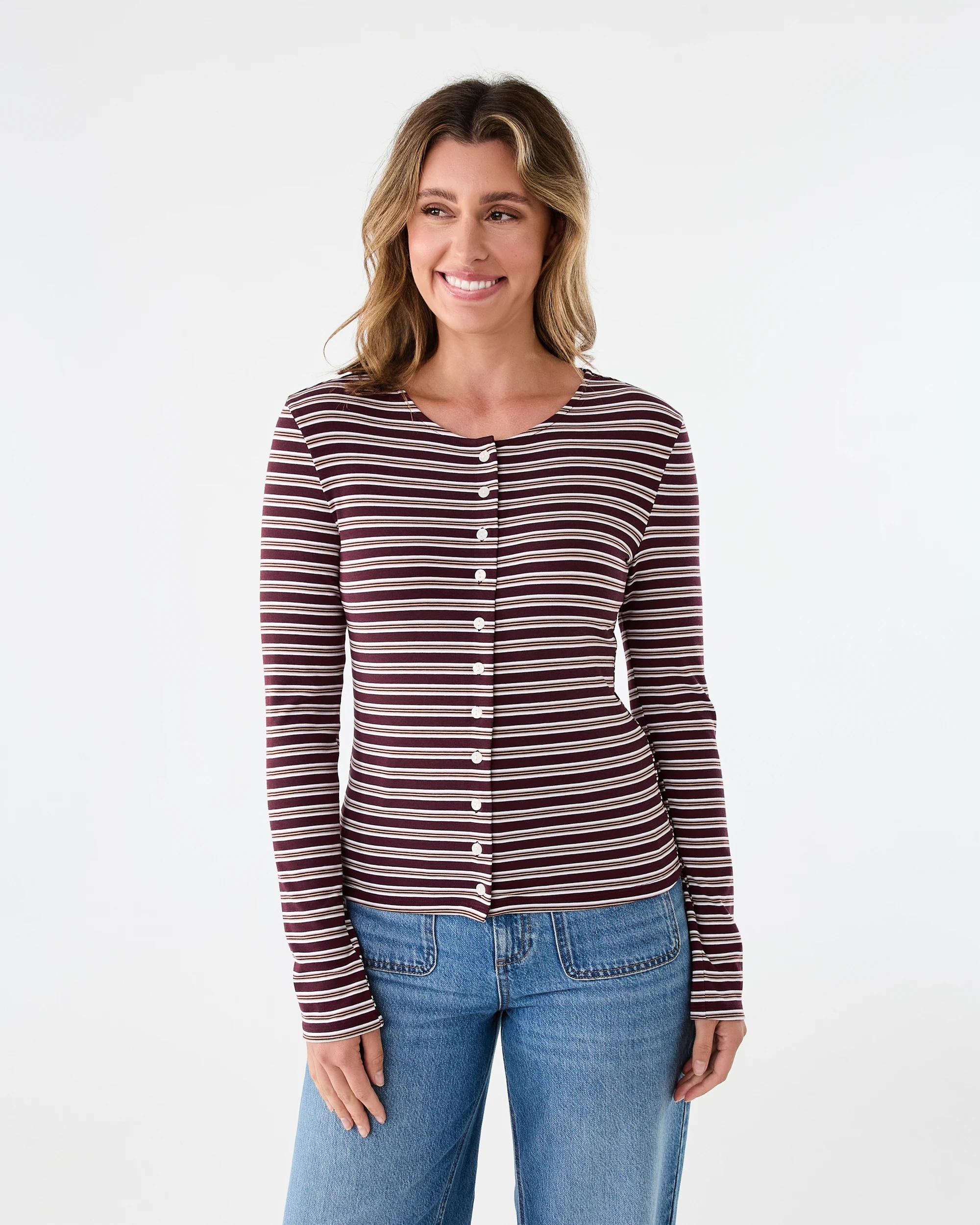 1 Long Sleeve Stripe Cardigan Portstripe, 1 of 7