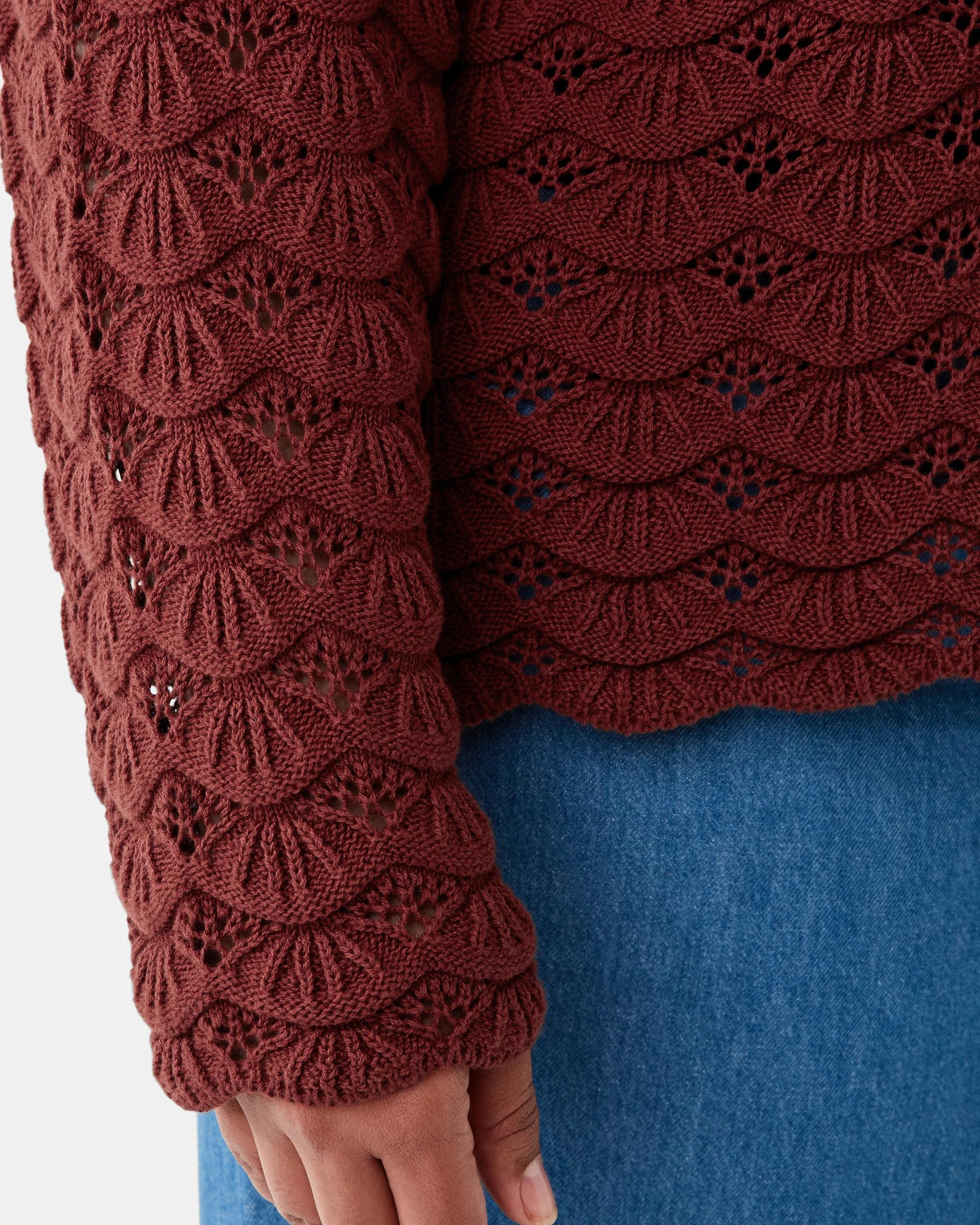 6 Curve Long Sleeve Crochet Knit Top Burnt Rust, 6 of 6