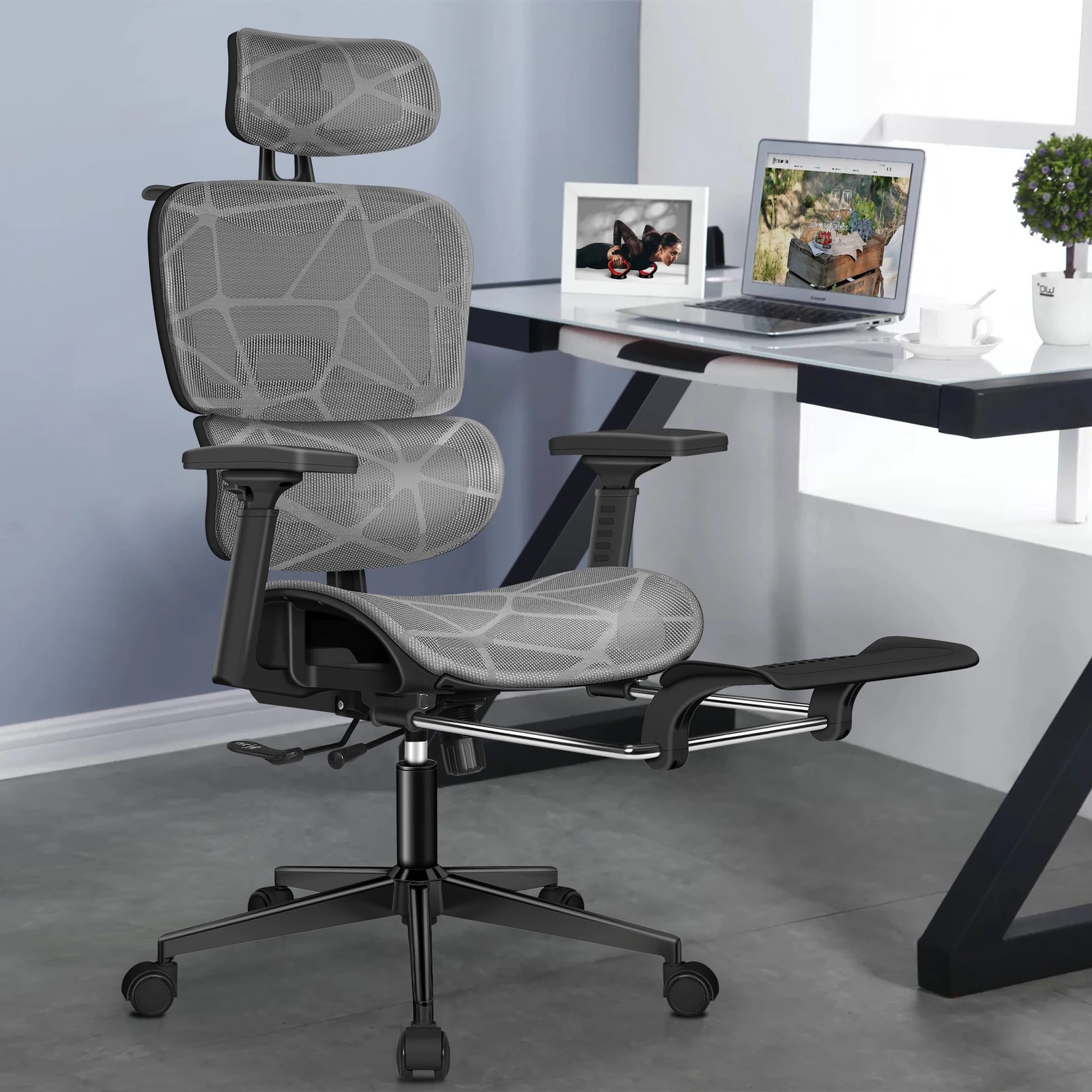 4 Alfordson Ergonomic Office Chair Mesh Executive Gaming Work Seat - Black Grey, 4 of 10